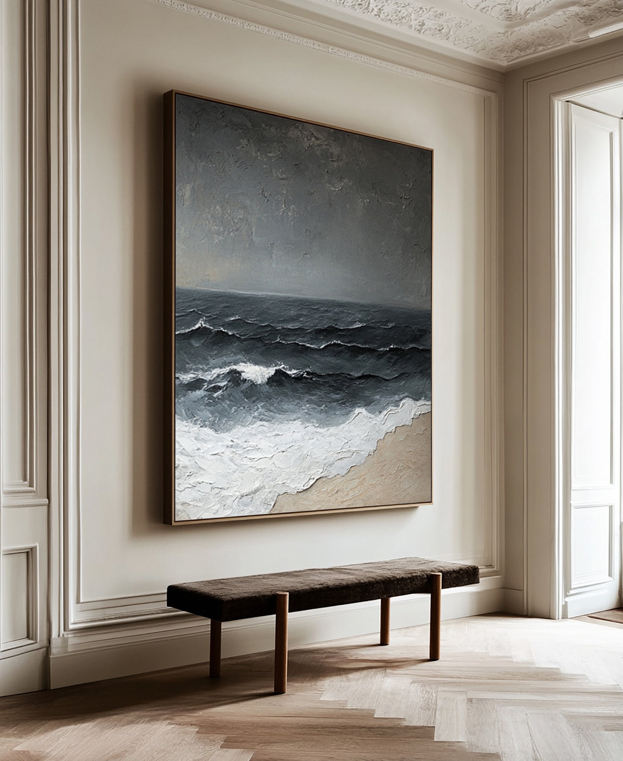 Breaking Waves on a Grey Day: Modern Textured Ocean Art #MM627