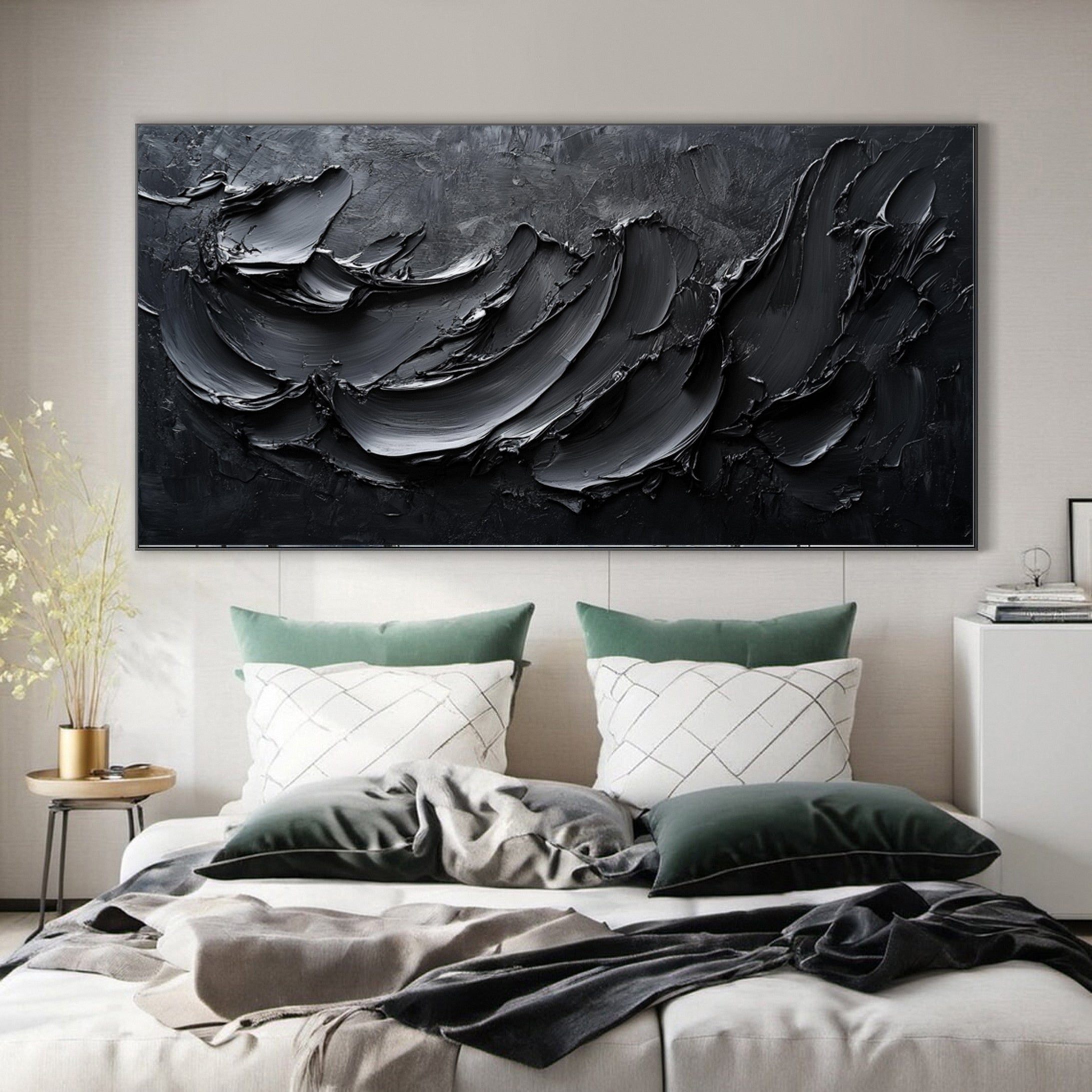 Luxurious Black Textured Artwork Modern Home Decor #MM111