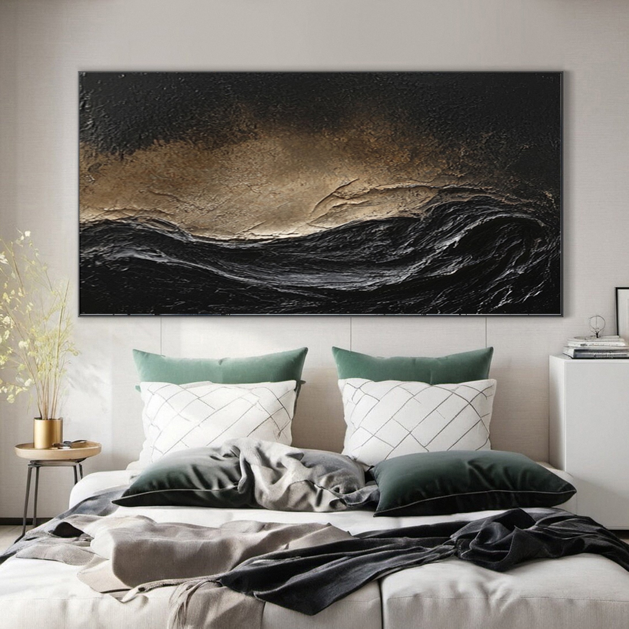 Dynamic Dark Wave Abstract Painting for Elegant Spaces #MM147