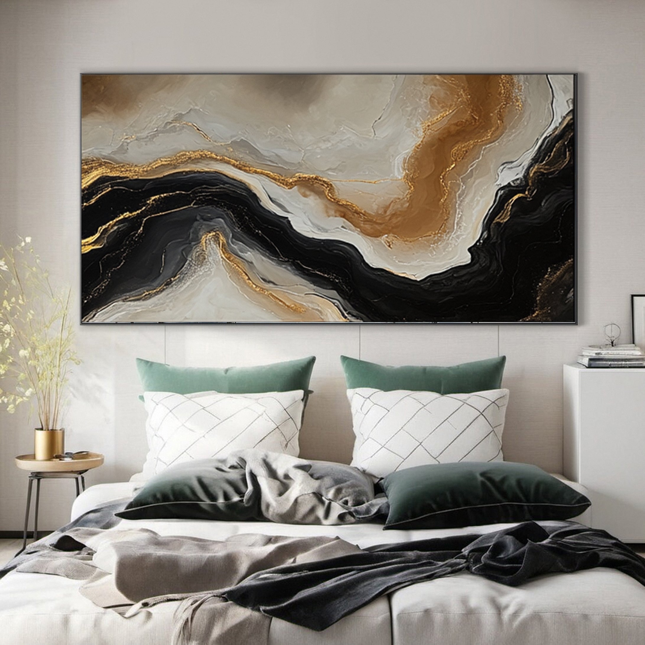 Luxury Abstract Canvas Art in Gold and Black #AB056