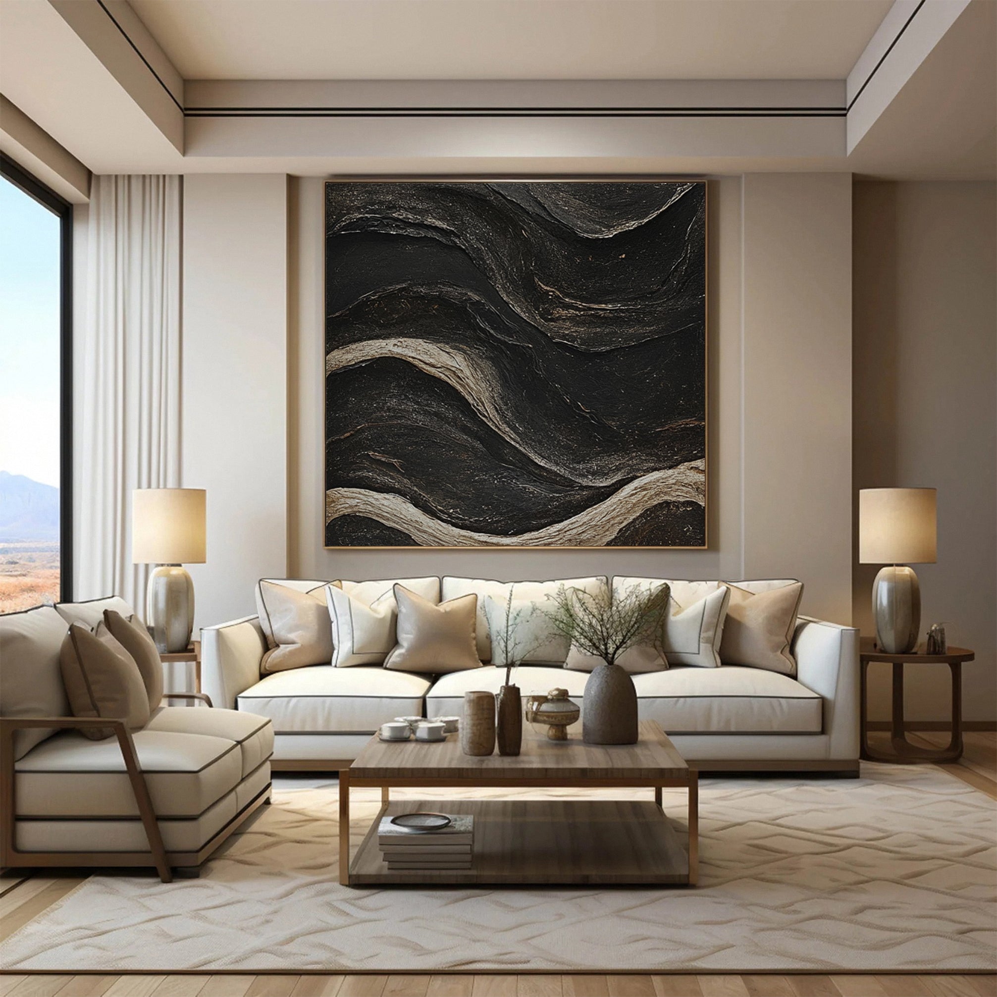 Contemporary Black Abstract Art for Living Room Decor #MM132