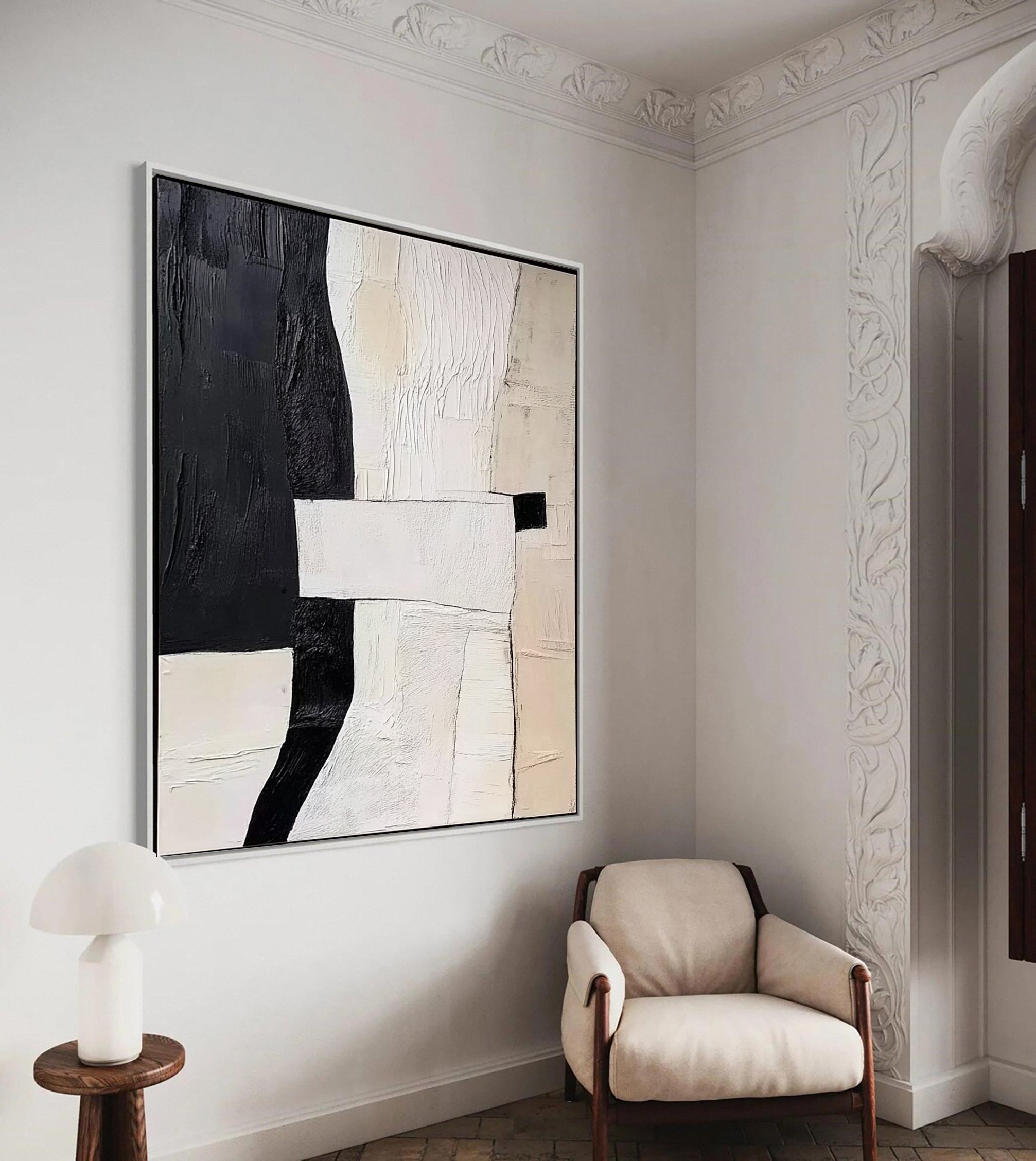 Chic Geometric Black & Beige Wabi Sabi Canvas Art #MM145