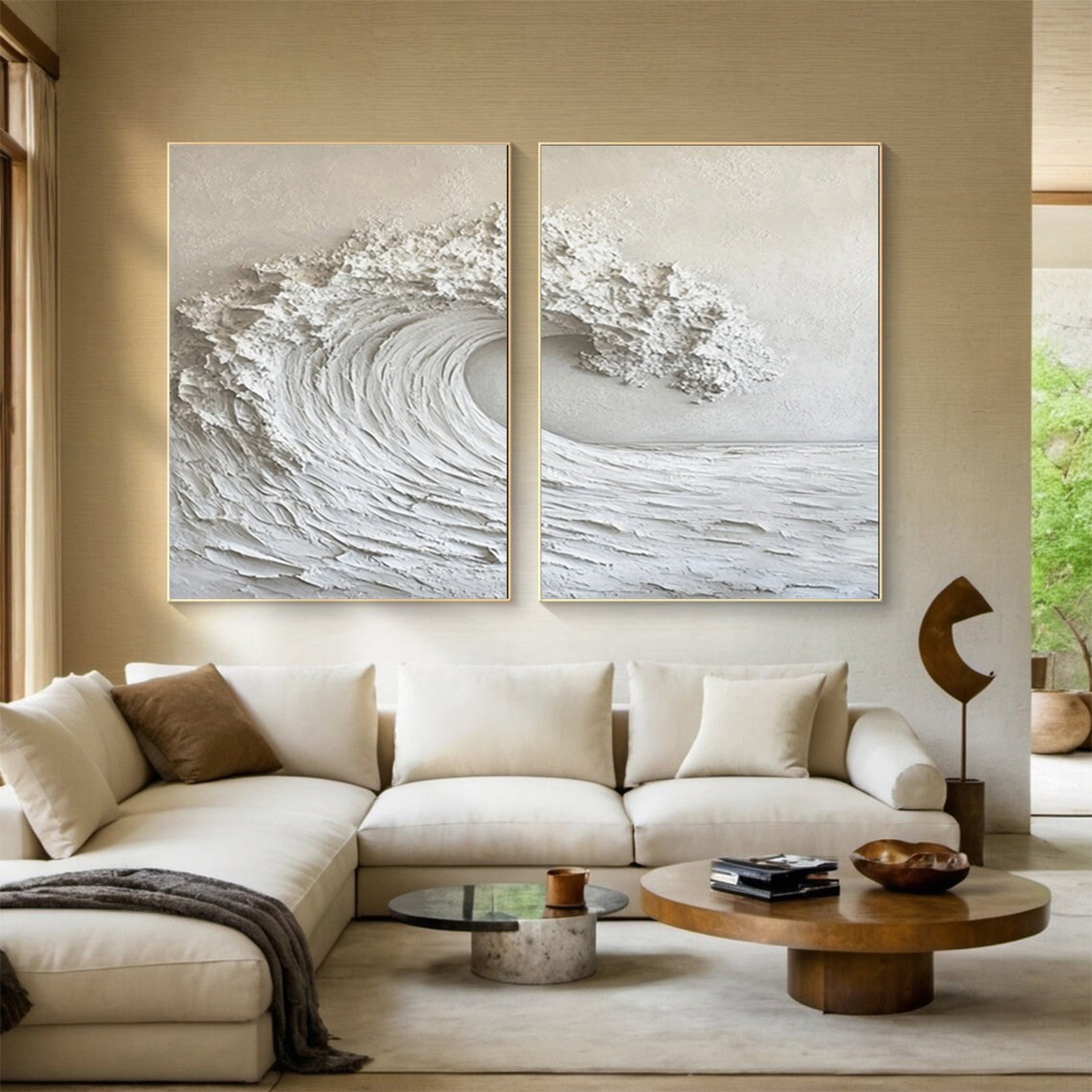 Textured Neutral Wave Canvas Modern Coastal Wall Art #OP012