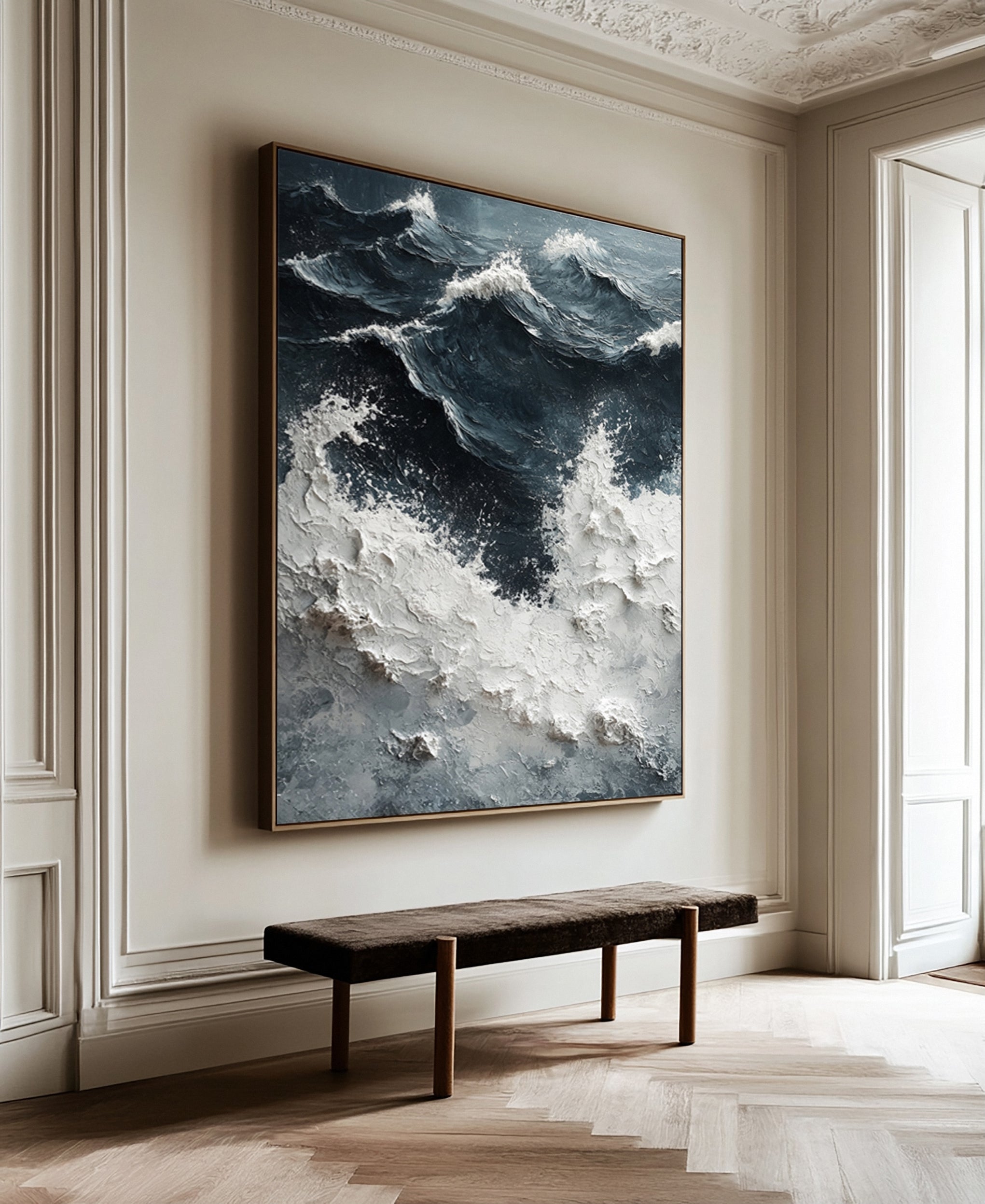Noir Depths Surge: Dynamic Wave Art with Crashing Whitecaps #MM628
