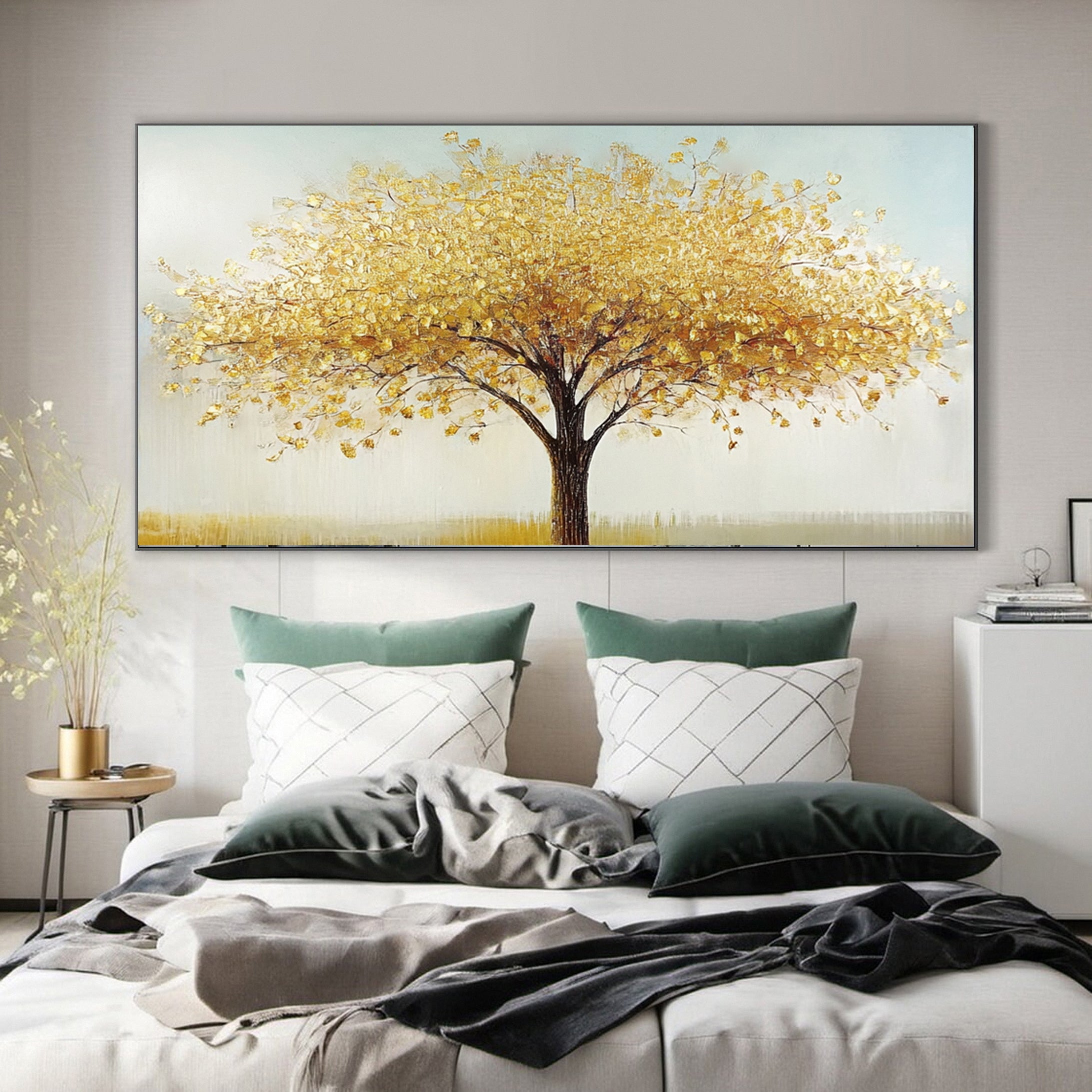 Golden Tree Wall Art Vibrant Autumn Decor For House #TP030