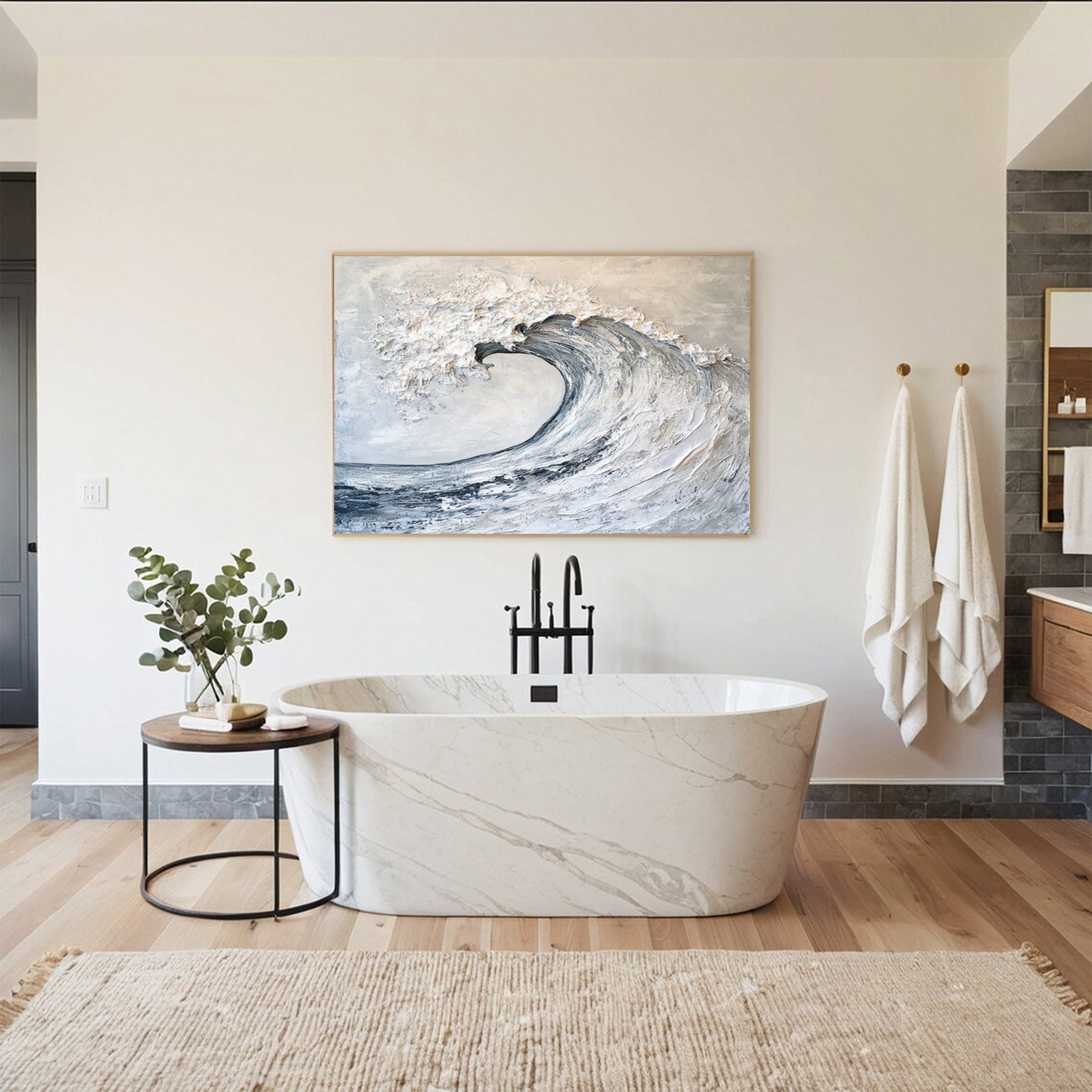 Luxury Ocean Wave Art Neutral Textured Canvas Decor #OP025