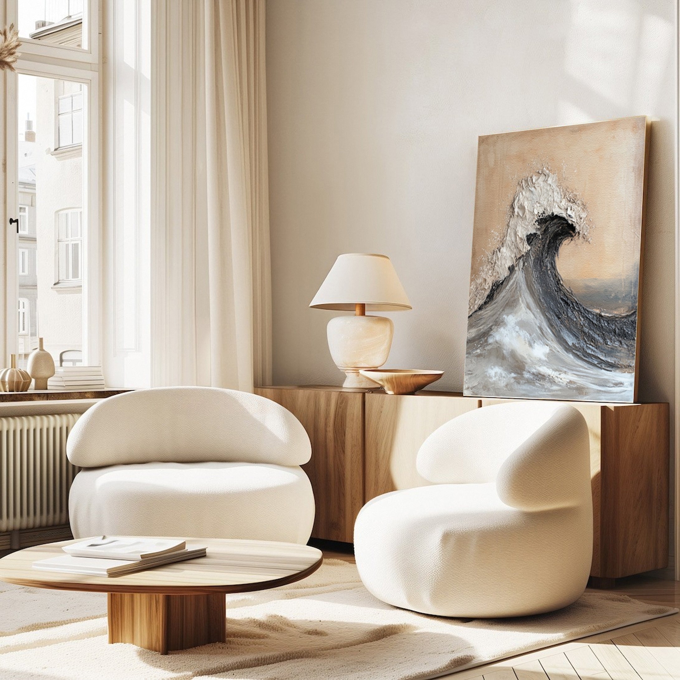 Modern Coastal Wall Art Textured Wave in Neutral Tones #OP049