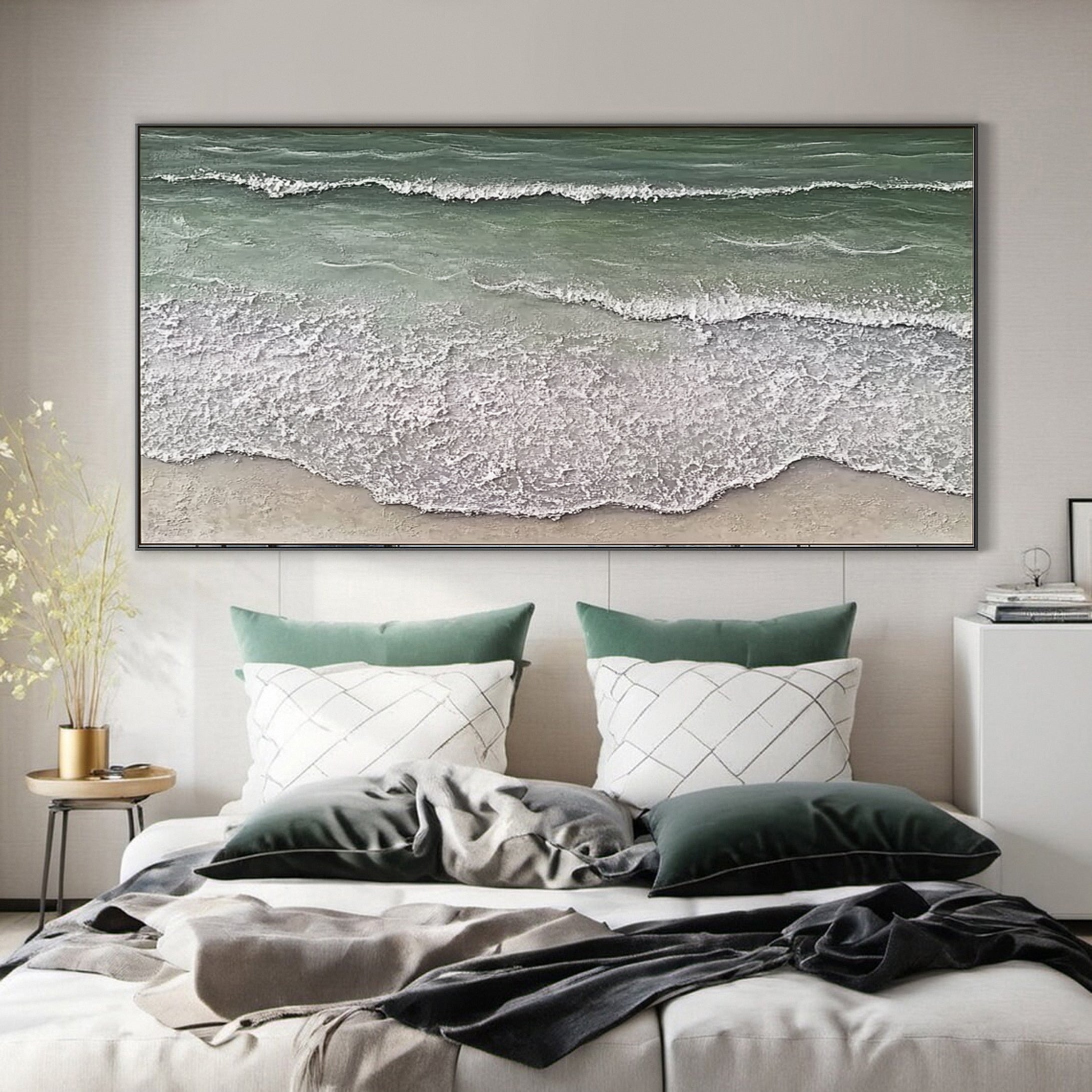 Large Beach Canvas Art Tranquil Green Ocean Wall Decor #OP050