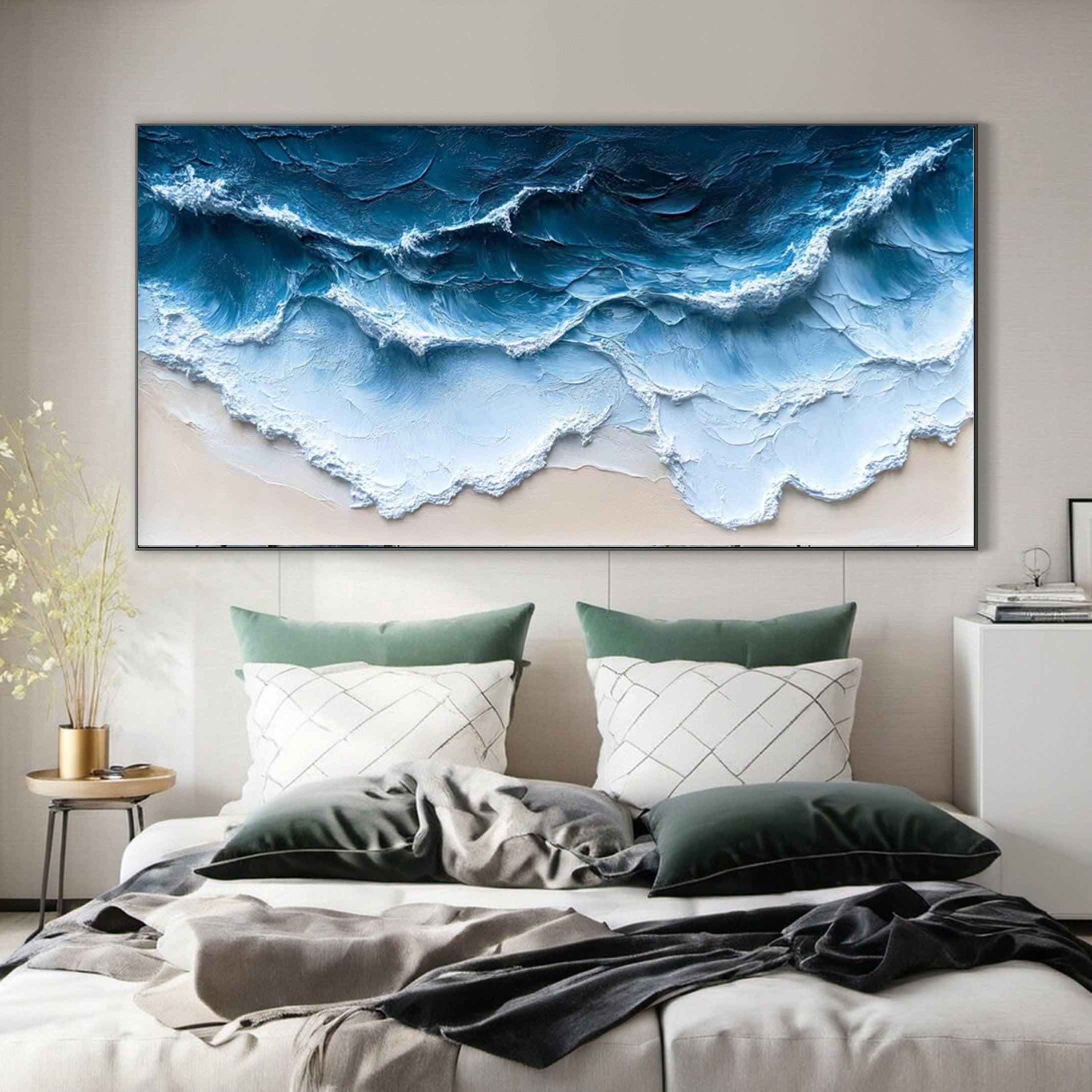 Large Textured Ocean Wave Canvas Modern Coastal Wall Art #OP013