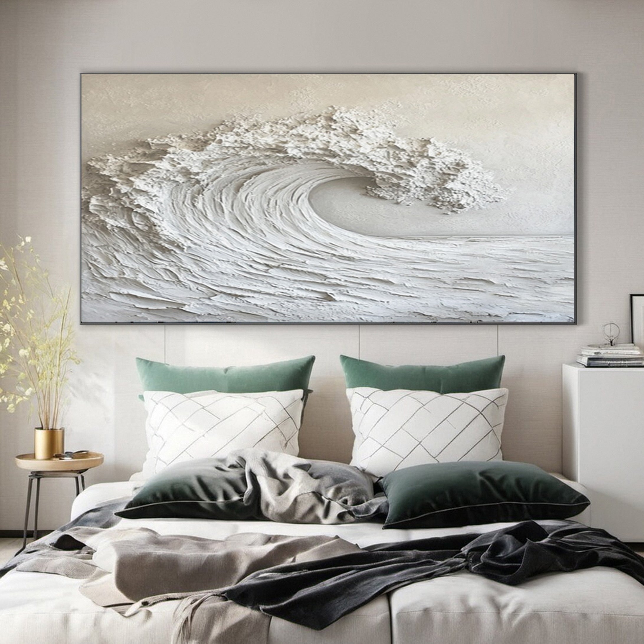 Modern Neutral Wave Art Large Coastal Canvas Decor #OP026