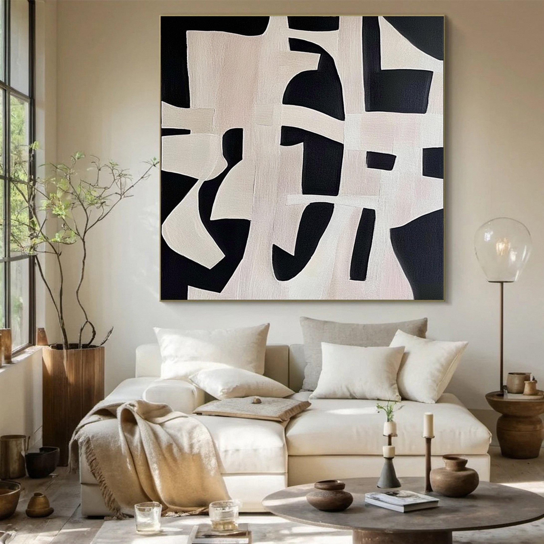 Bold Black and White Geometric Abstract Wall Art #MM146