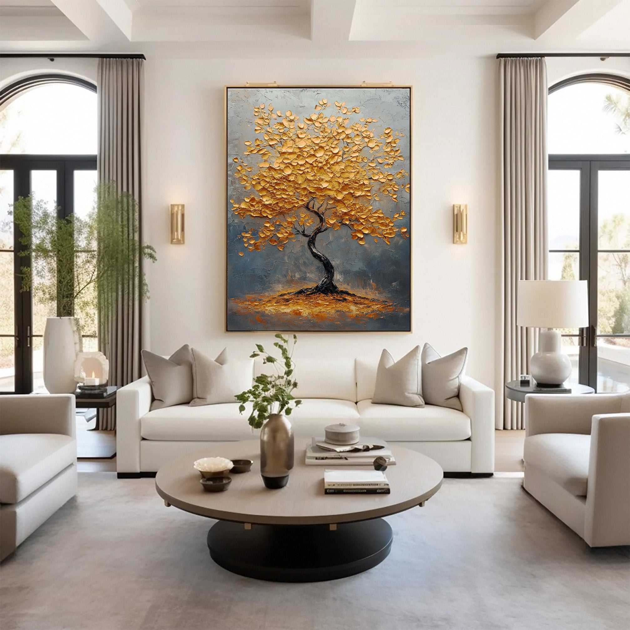 Golden Tree Wall Art Luxury Textured Canvas Painting For House #TP040