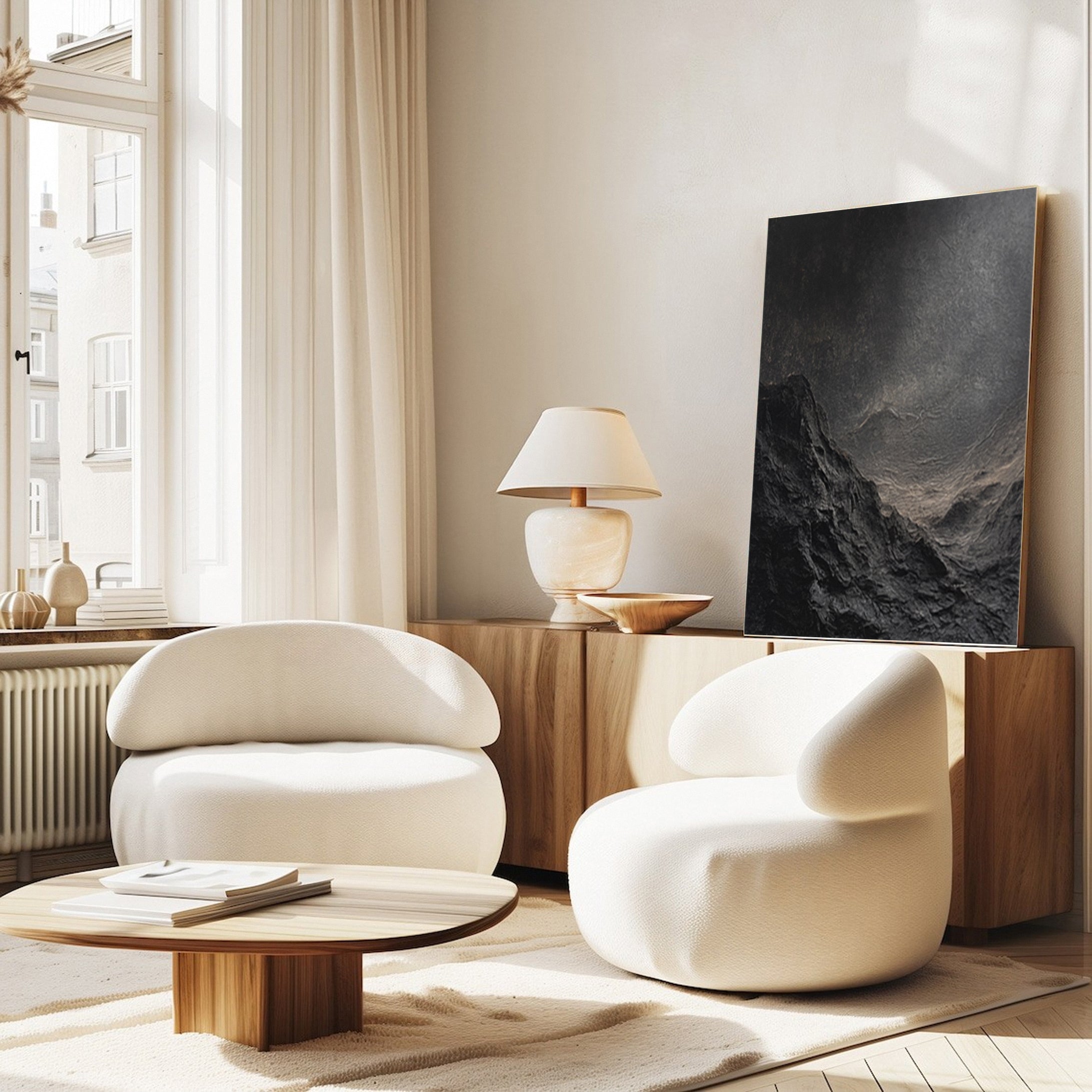 Dynamic Dark-Toned Abstract Painting for Elegant Spaces #MM148