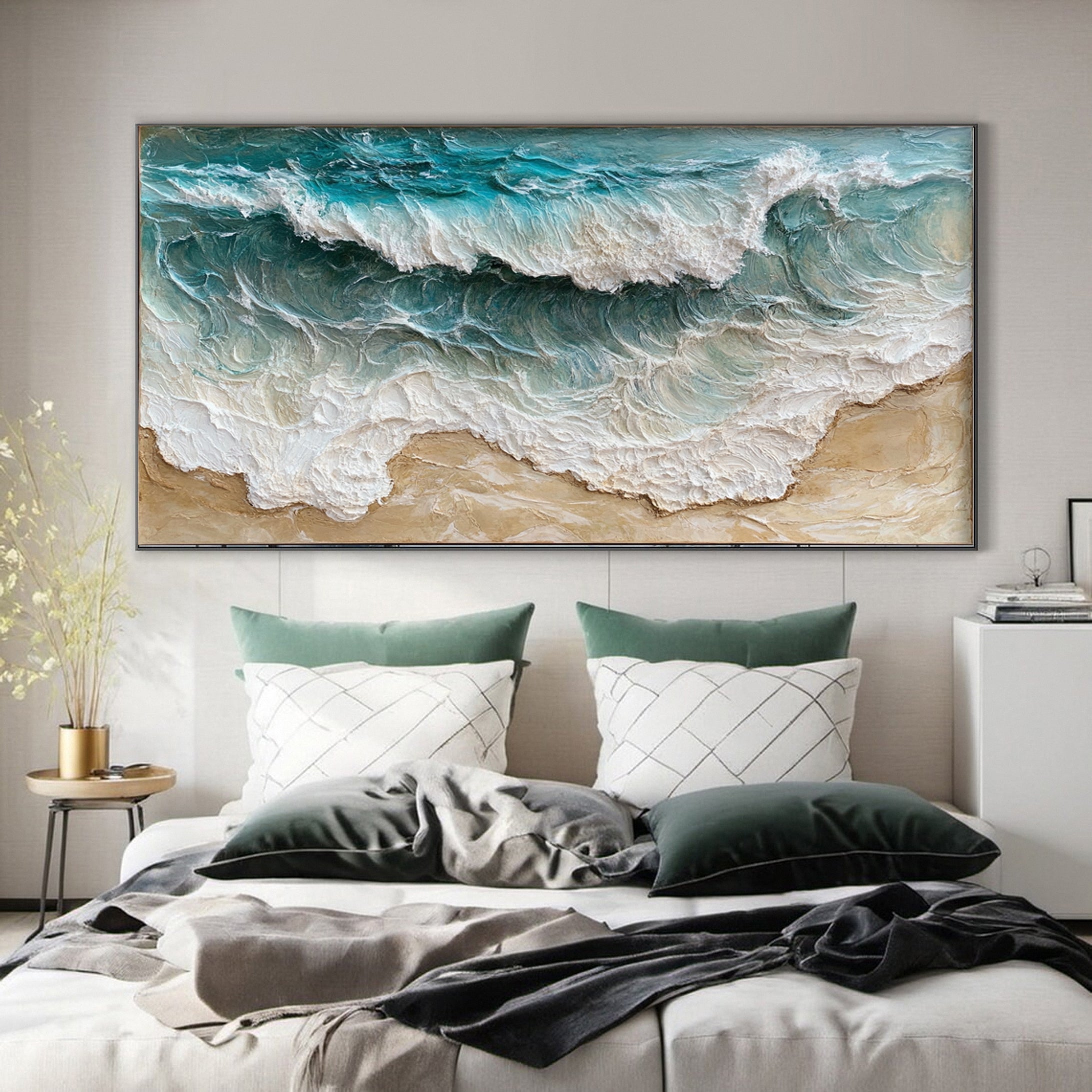 Beach Wave Wall Art Ocean-Inspired Textured Canvas for House #OP024