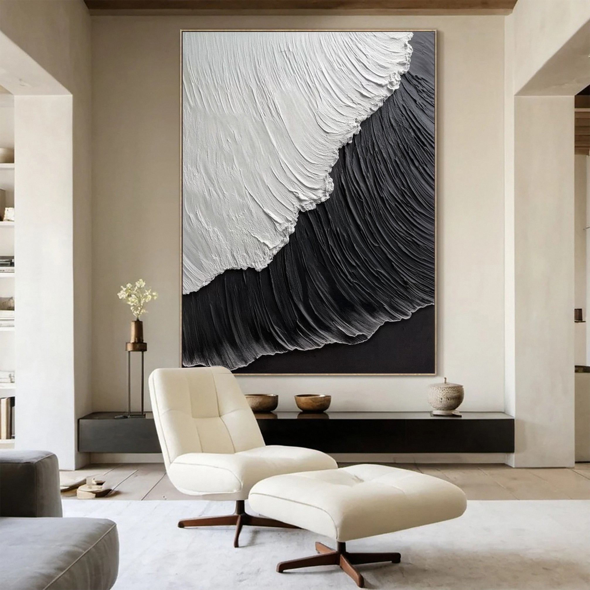 Ocean Textured Art in Black and White for Minimalist Decor #OP038