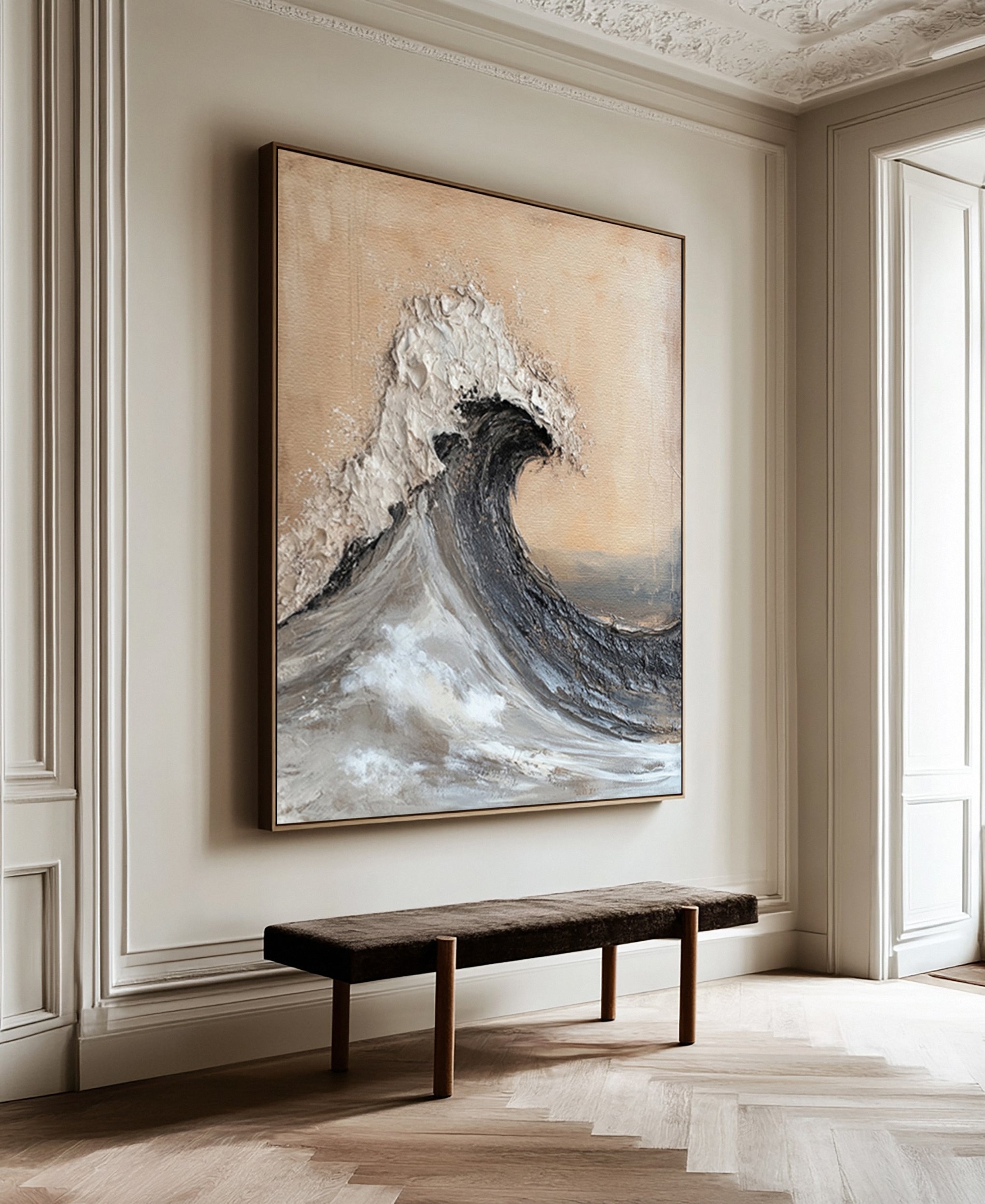 Textured Coastal Curl: Ocean Wave Canvas with Foaming Detail #MM629