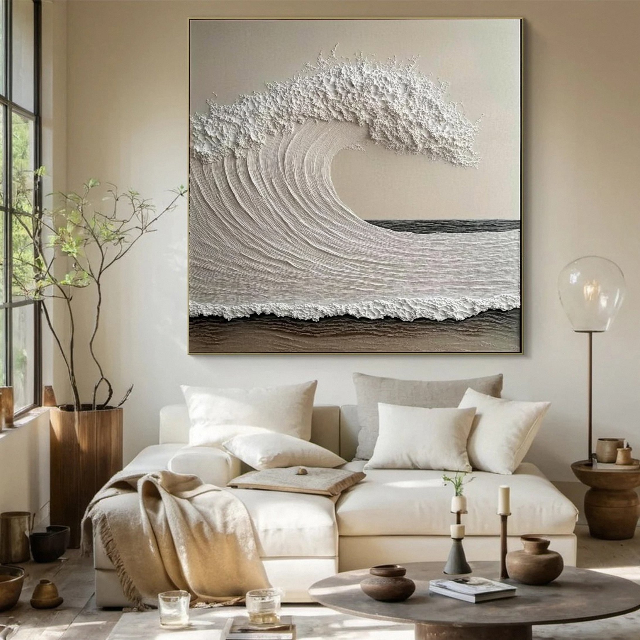 Neutral Wave Canvas Oversized Textured Coastal Wall Art #OP047