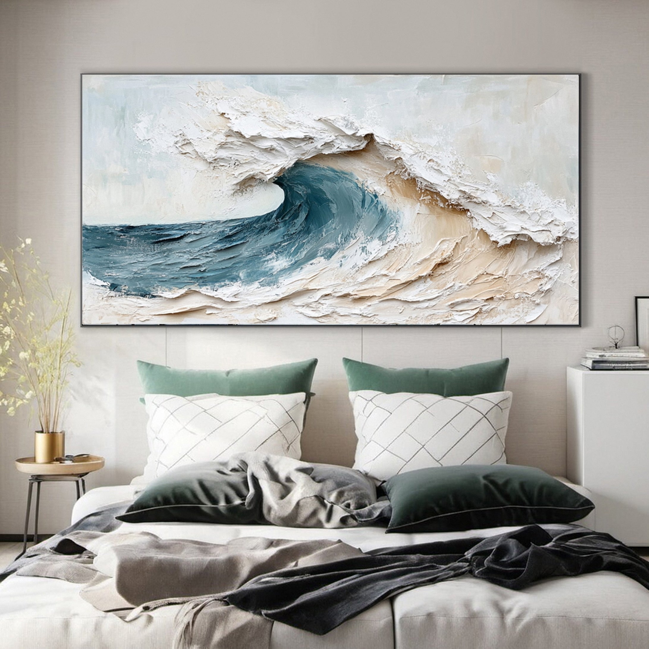 Large Textured Ocean Canvas Abstract Wave Wall Art #OP019