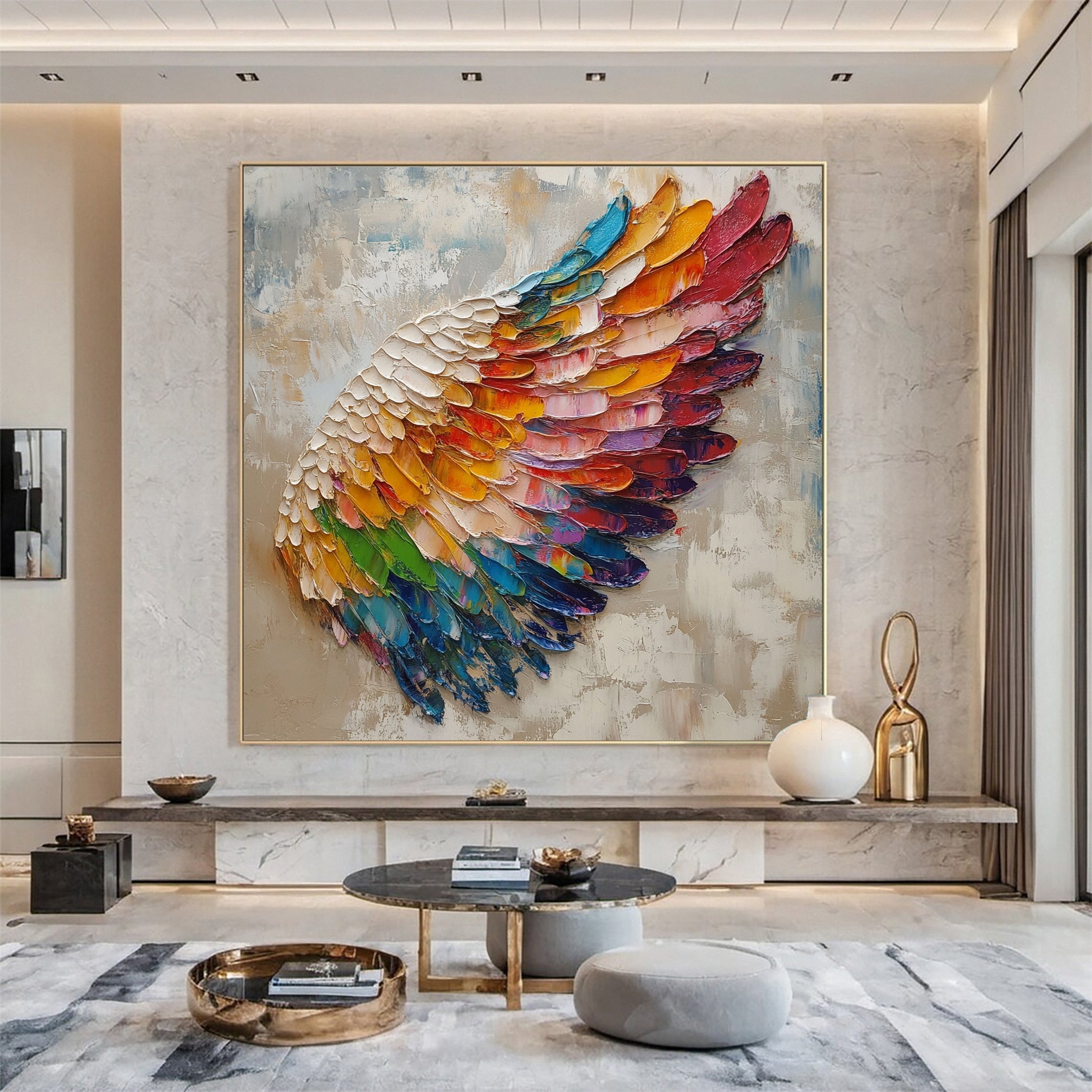 Large Colorful Wing Abstract Art Modern Textured Canvas #MM155