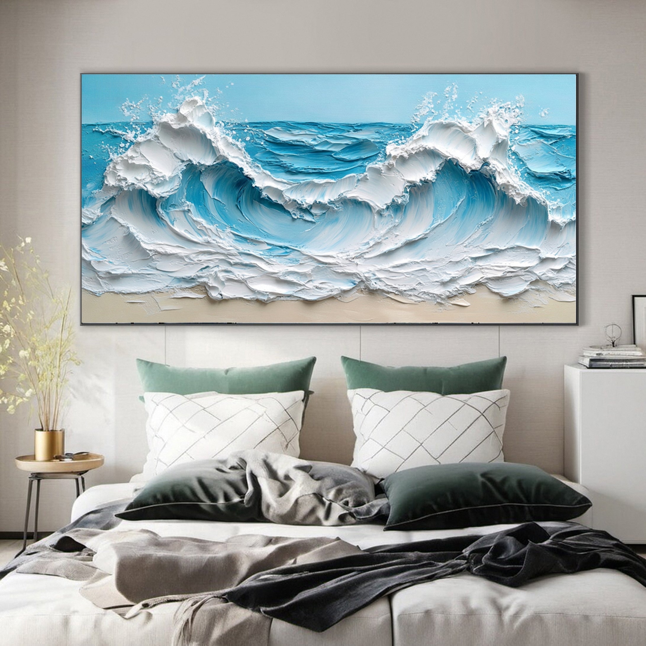 Large Abstract Ocean Wave Canvas Coastal Wall Art Decor #OP015