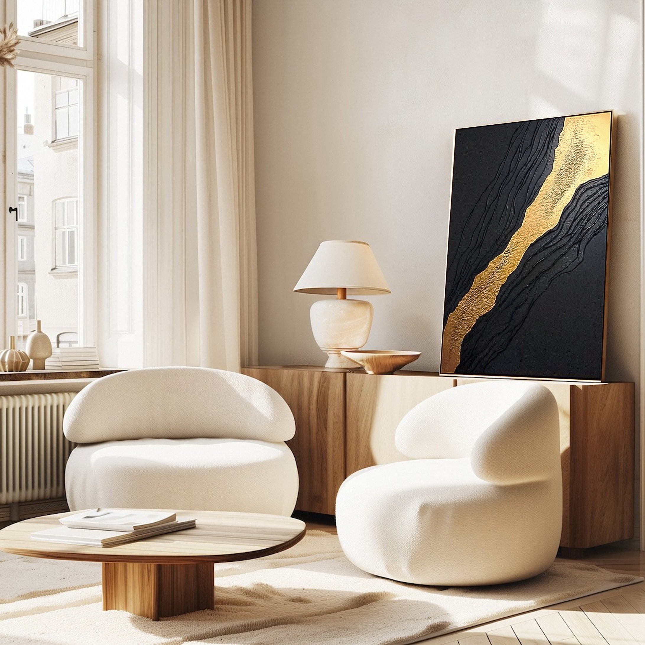 Luxurious Black & Gold Abstract Wall Art for Living Room #MM130