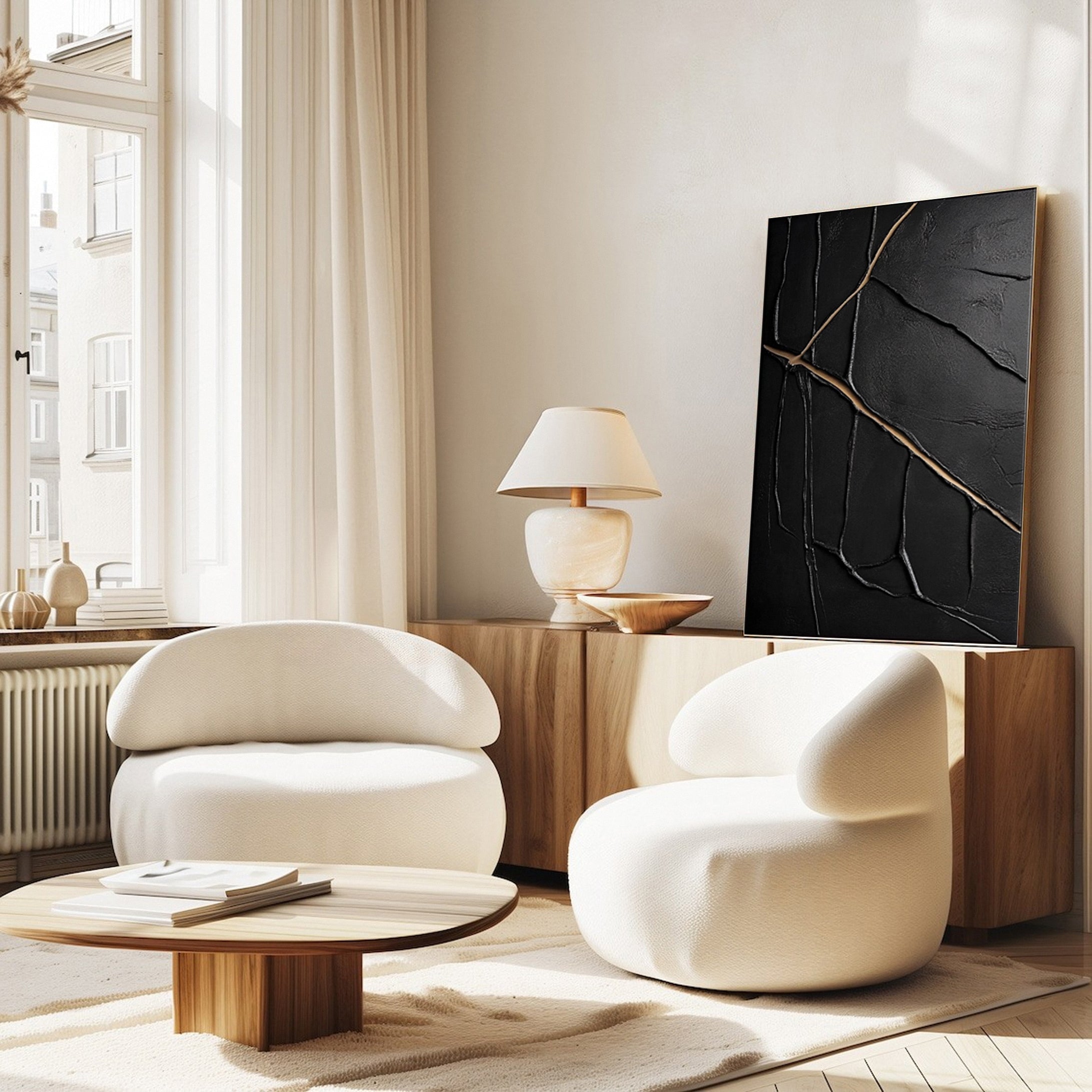 Textured Black and Gold Abstract Painting for Modern Spaces #MM110