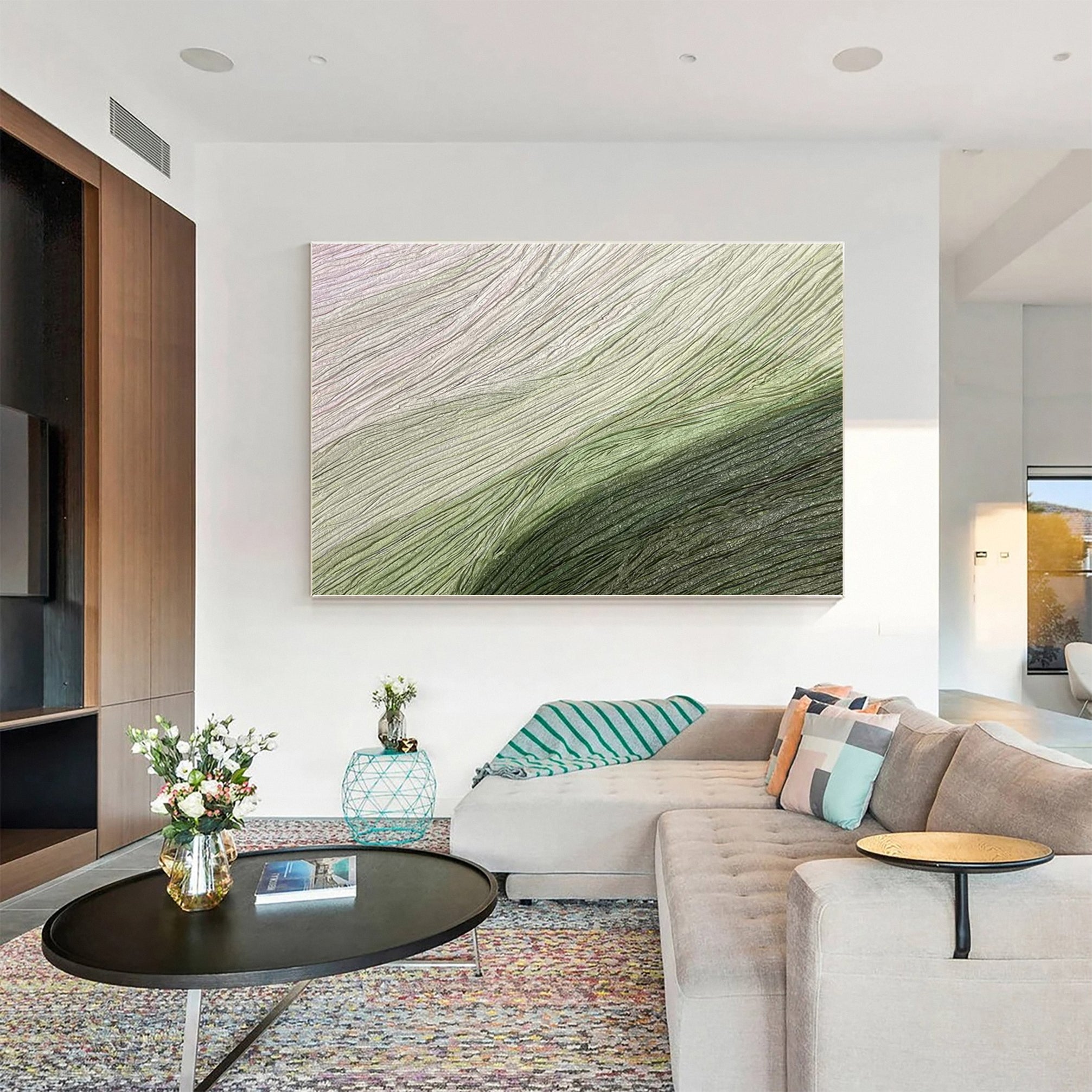 Green Abstract Art with a Textured Horizontal Surface #MM632