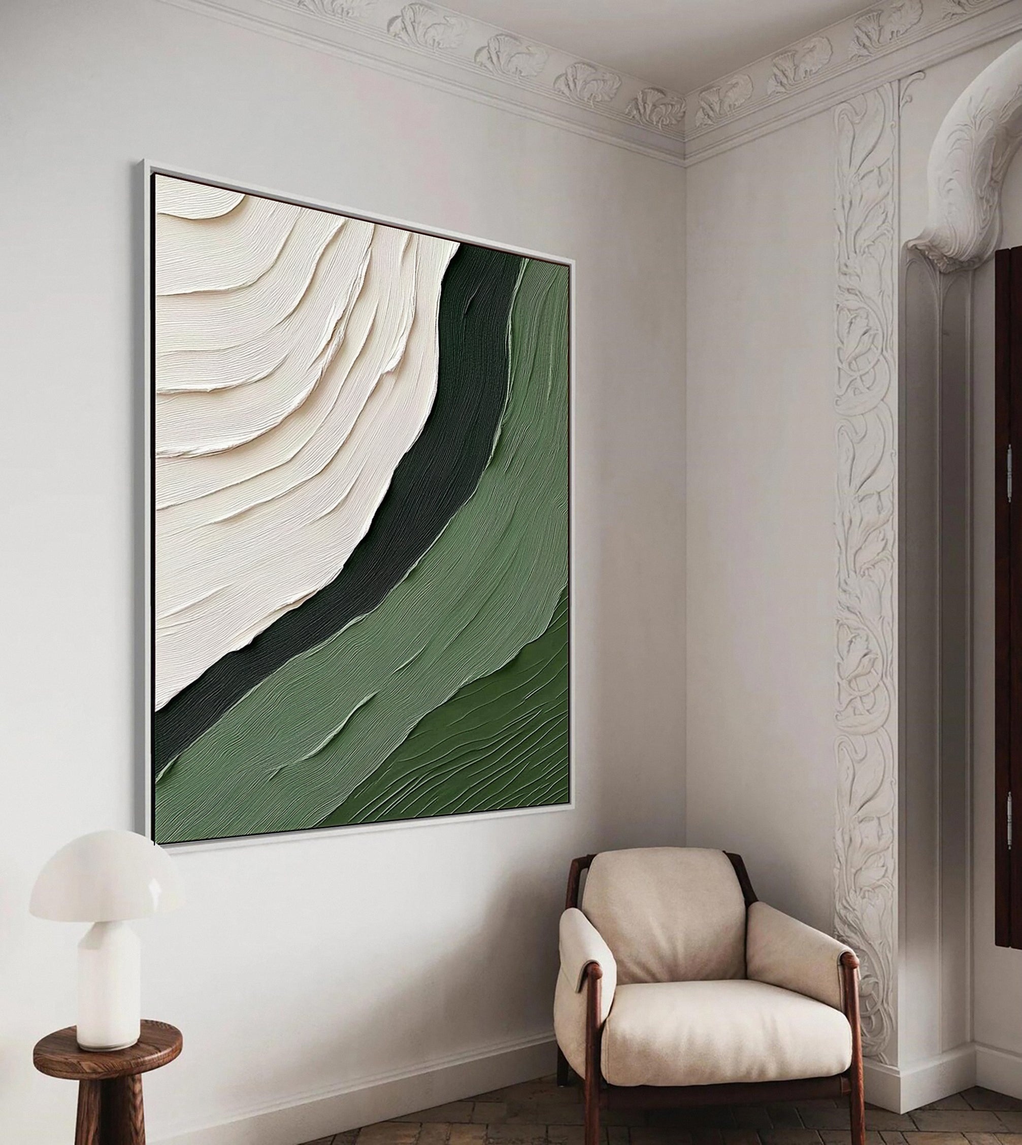 Elegant Green and White Abstract Textured Art for House #MM159