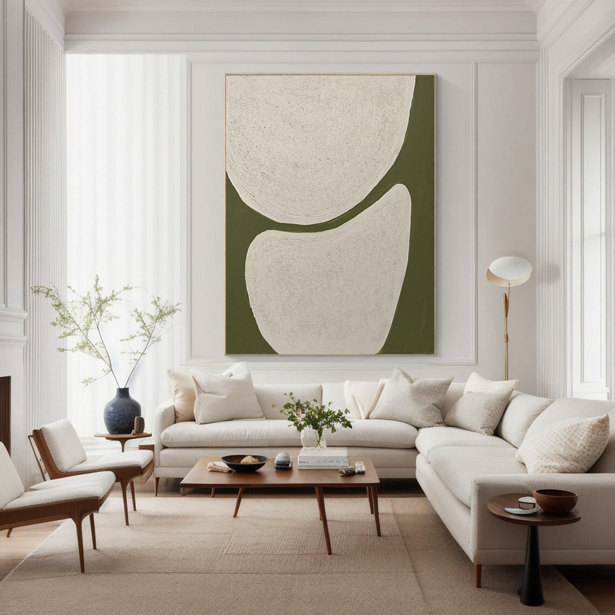 Minimalist Art with Textured Shapes in Olive and White #MM623