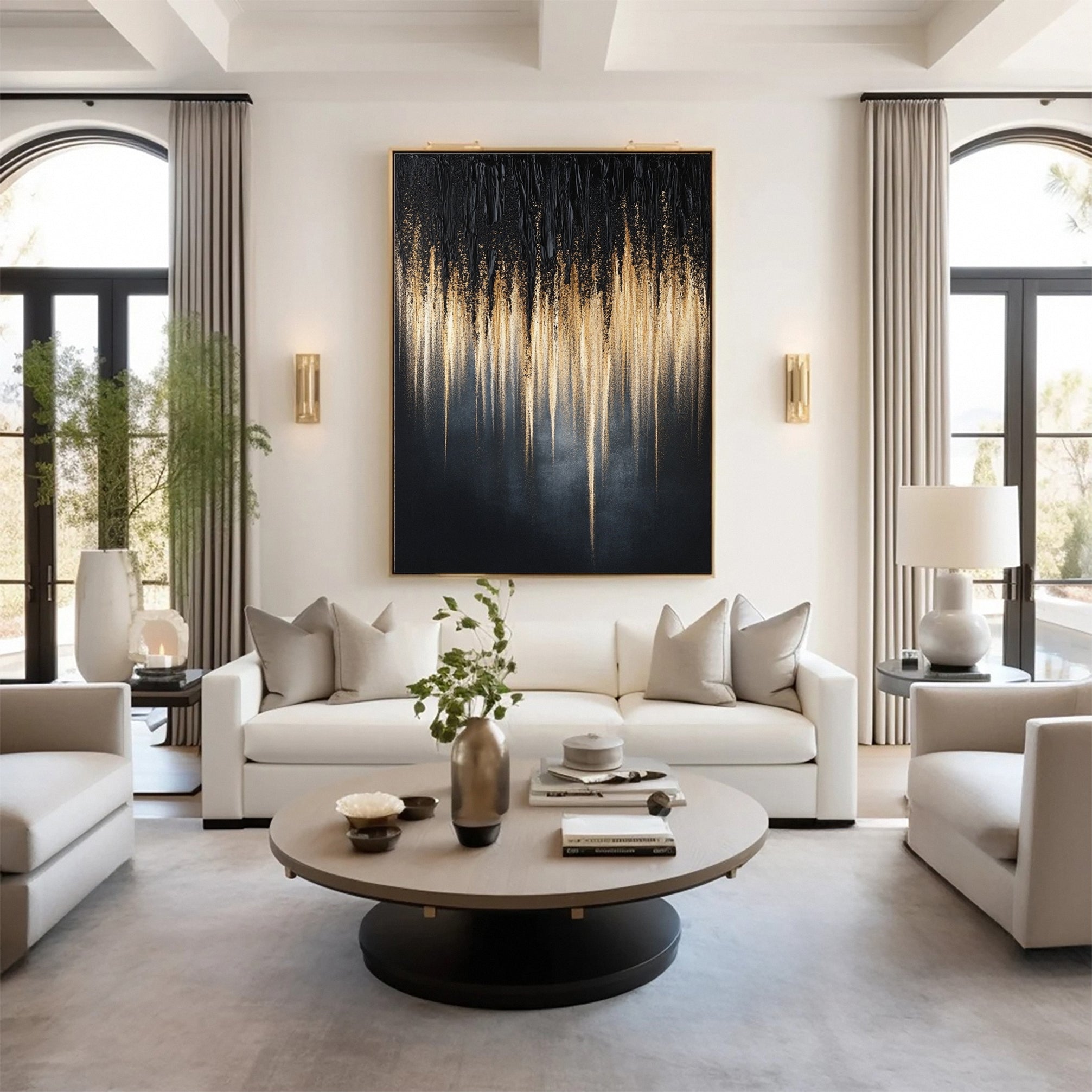 Large Black and Gold Abstract Wall Art Textured Canvas #MM149