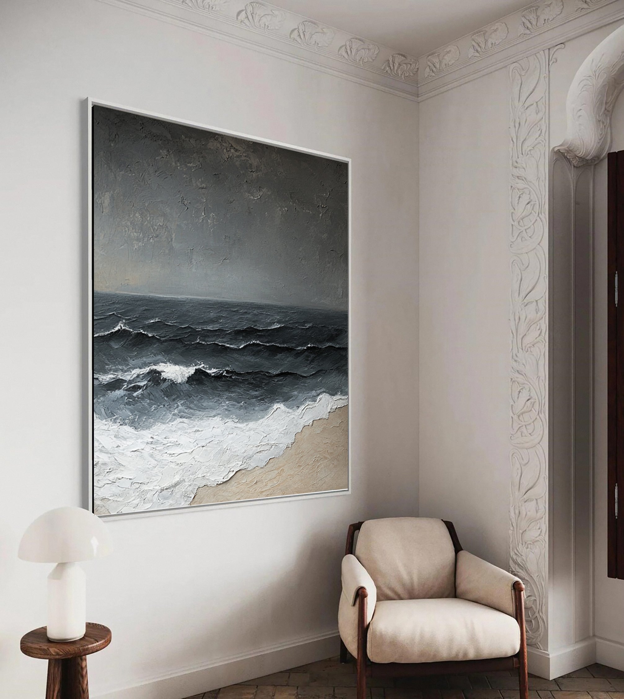 Textured Stormy Ocean Canvas Abstract Coastal Wall Decor #OP036