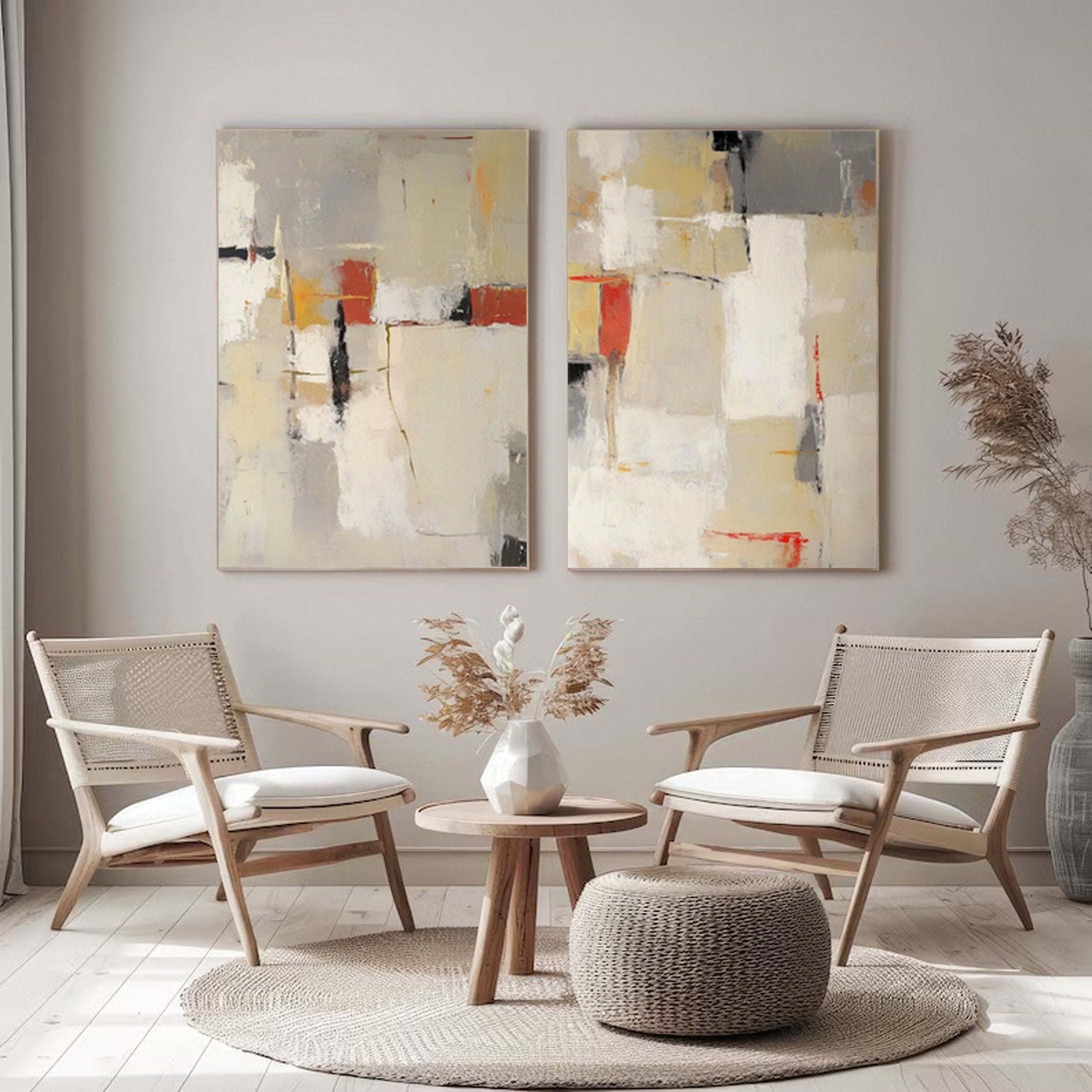 Modern Abstract Painting Neutral Wall Art for Living Room #MMS054