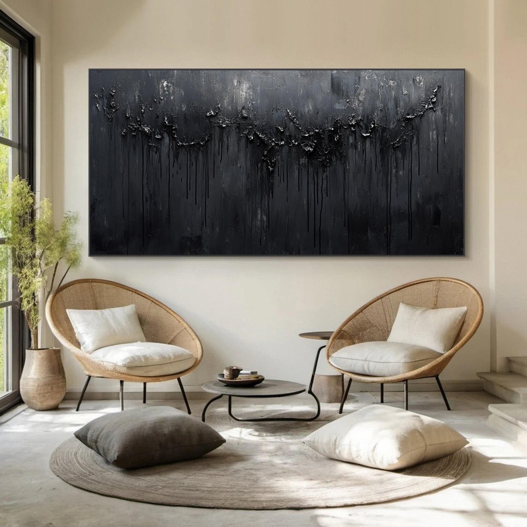 Modern Black Textured Wall Art for Living Room Decor #MM112