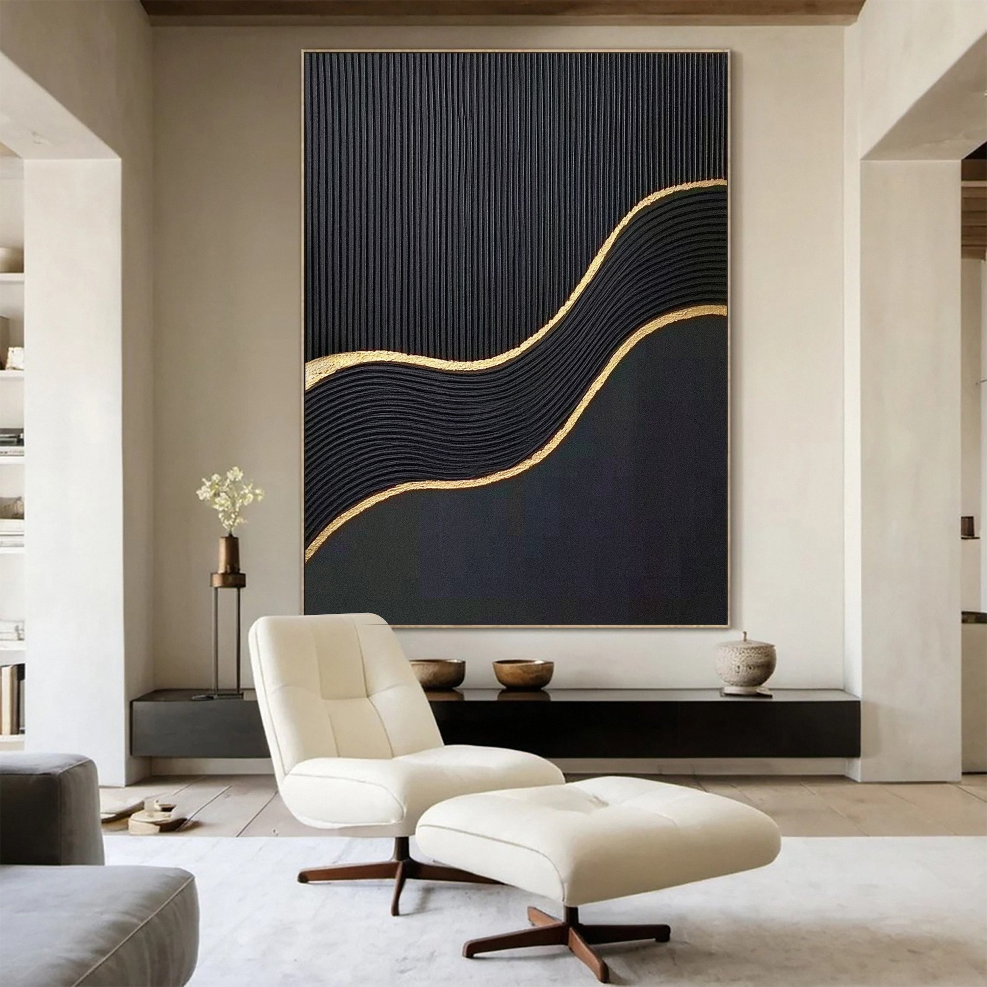 Modern Textured Wall Art in Black and Gold #MM123