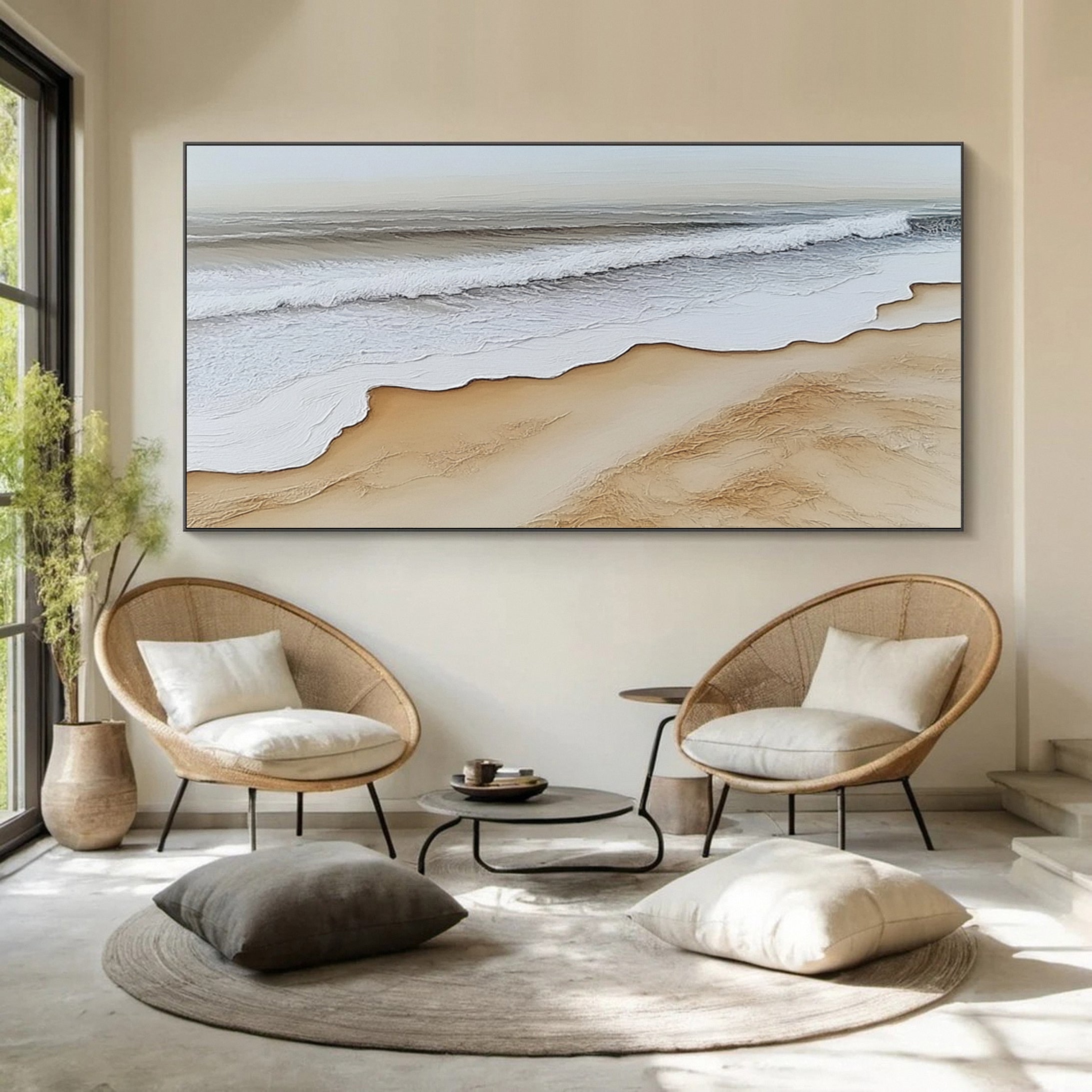 Luxury Beach Shoreline Canvas Textured Coastal Wave Art #OP051