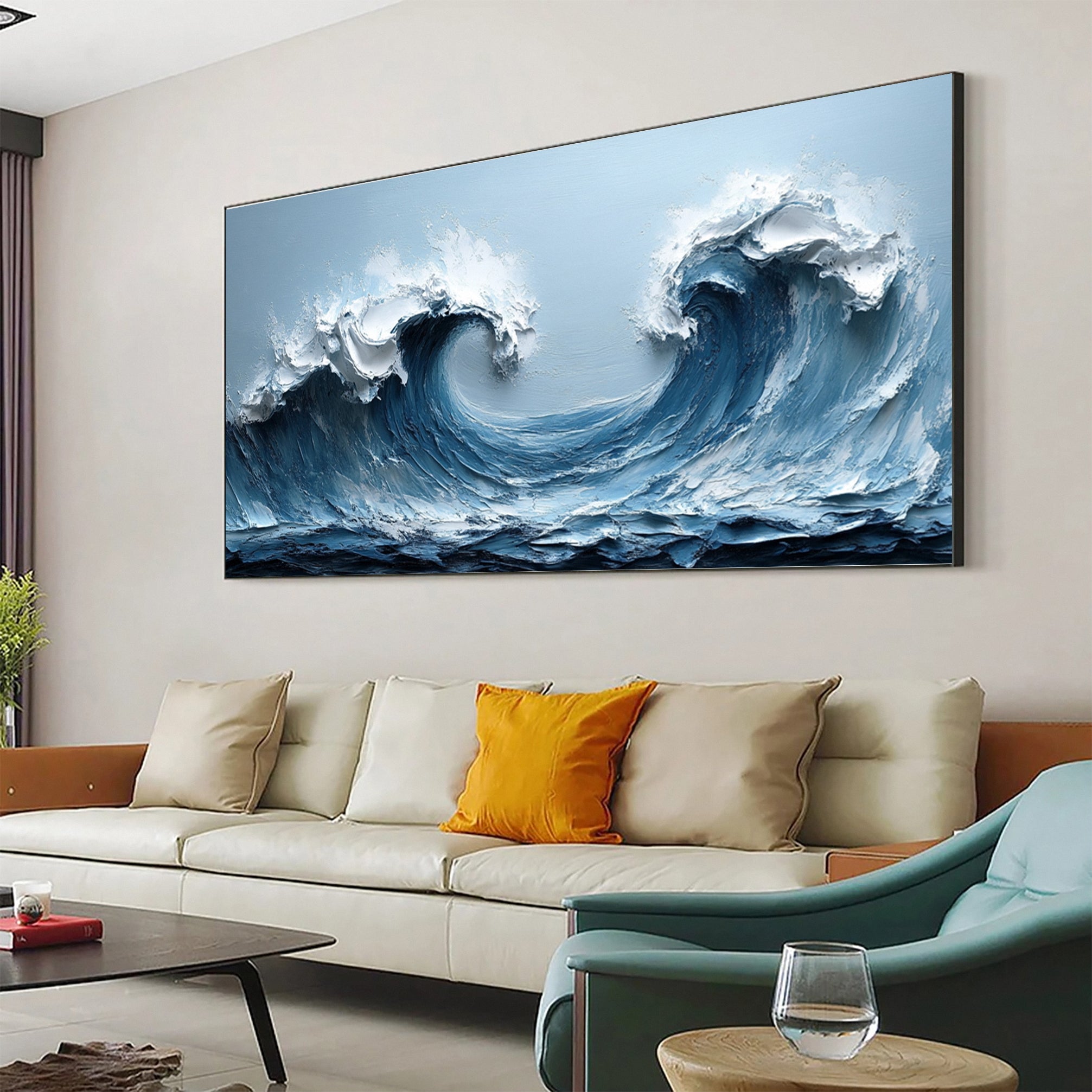 Serene Ocean Wave Art for Modern Living Rooms #OP018