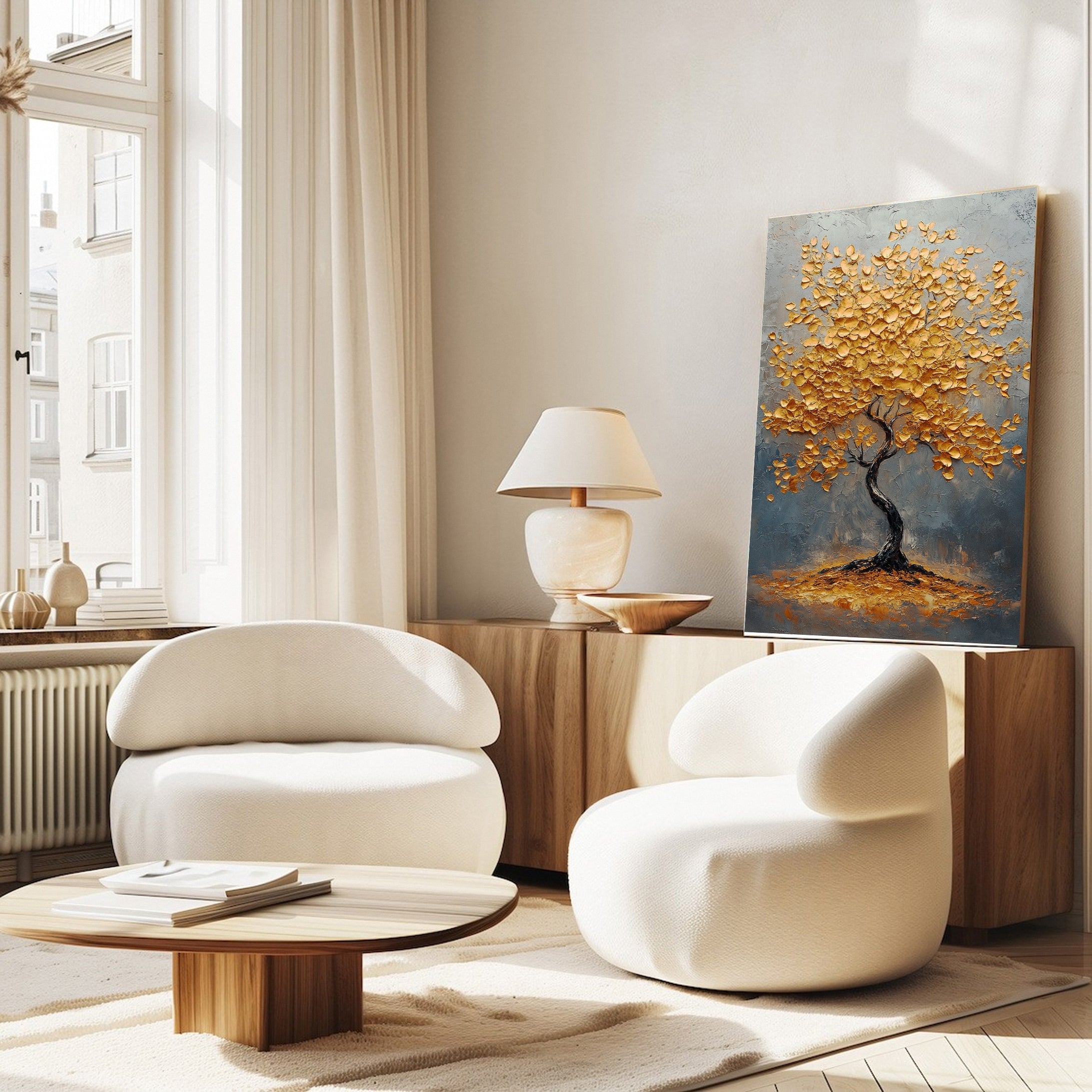 Golden Tree Wall Art Luxury Textured Canvas Painting For House #TP040