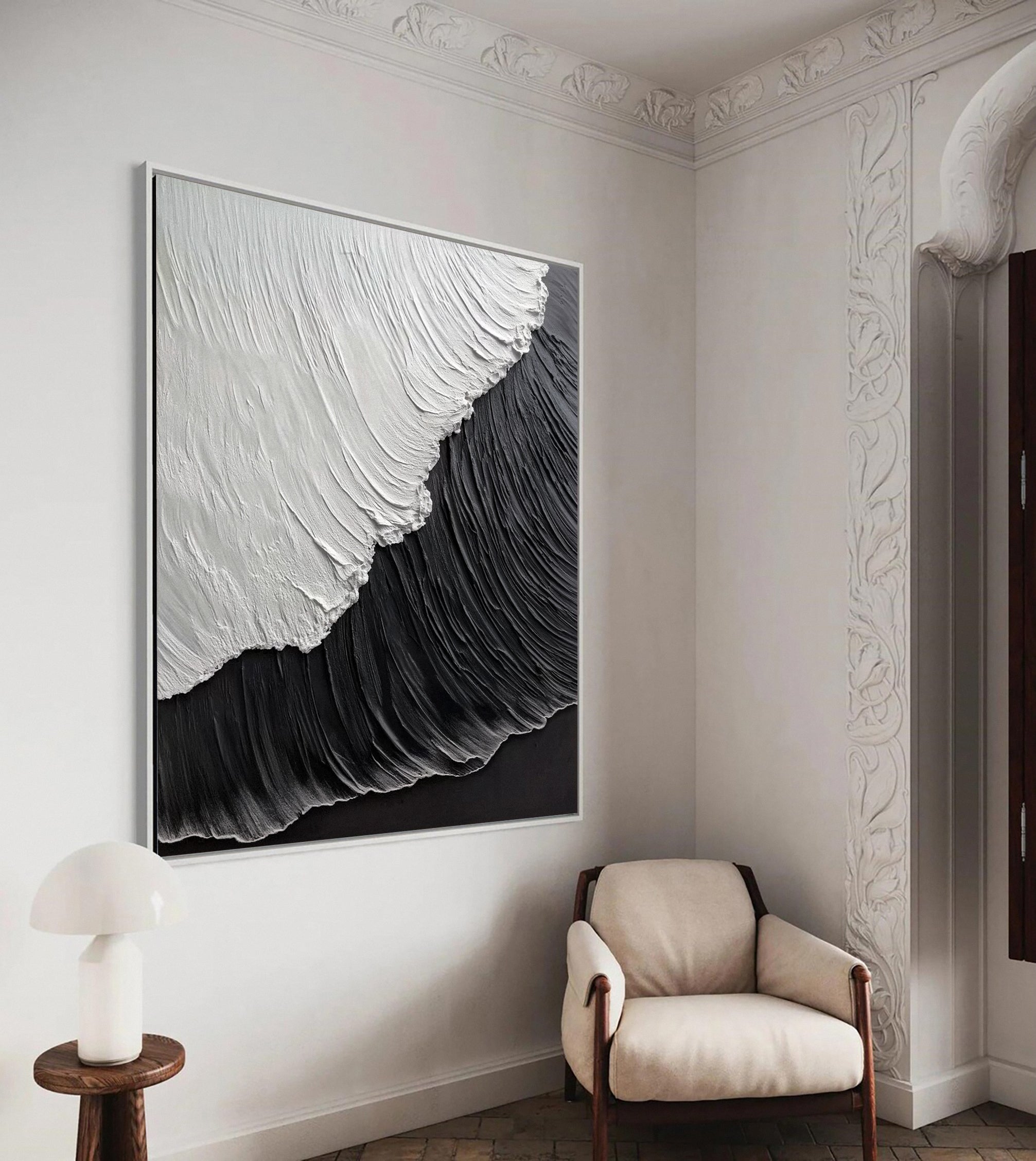 Ocean Textured Art in Black and White for Minimalist Decor #OP038