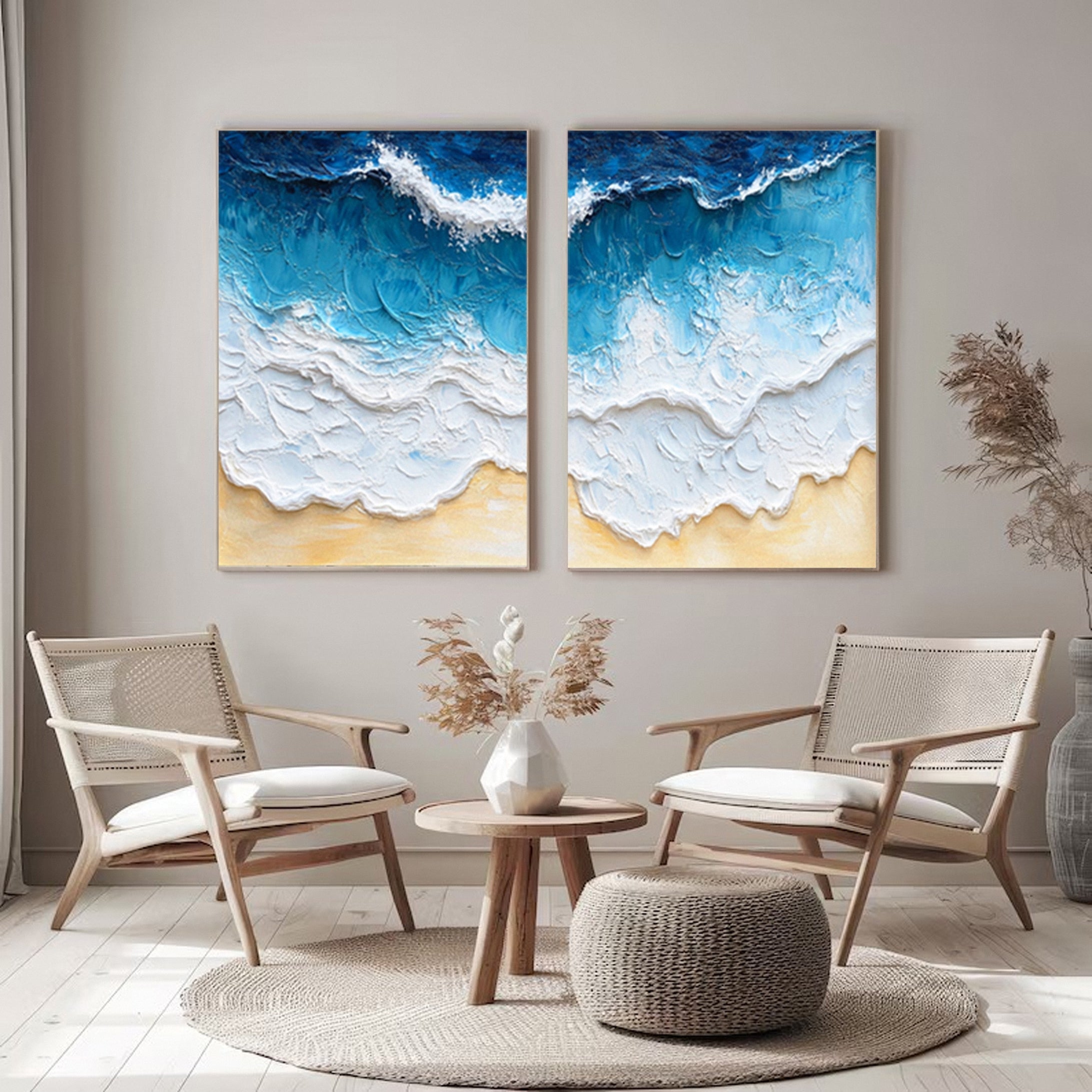 Modern Beach Scene Ocean Wave Wall Art for Elegant Homes #OP011