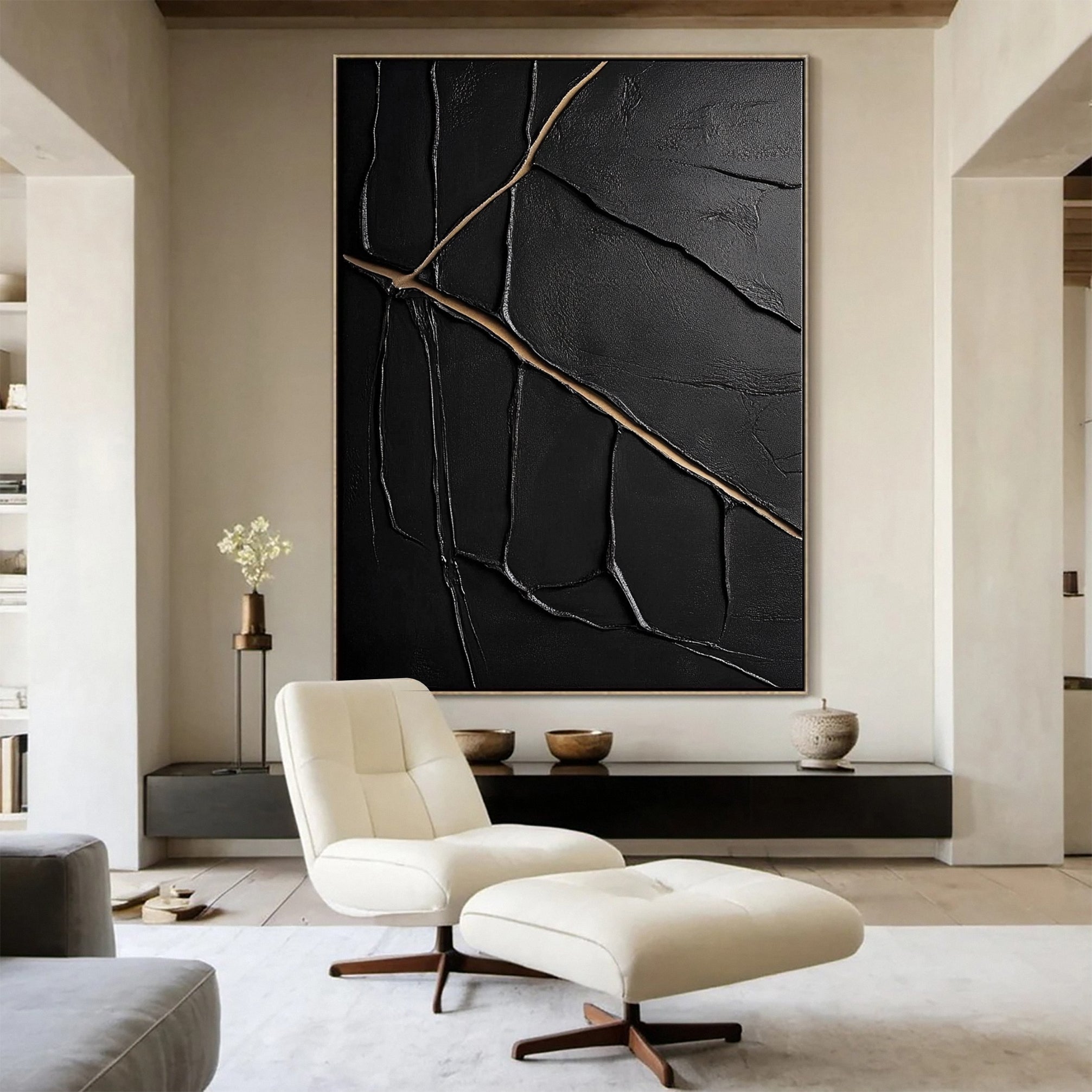 Textured Black and Gold Abstract Painting for Modern Spaces #MM110