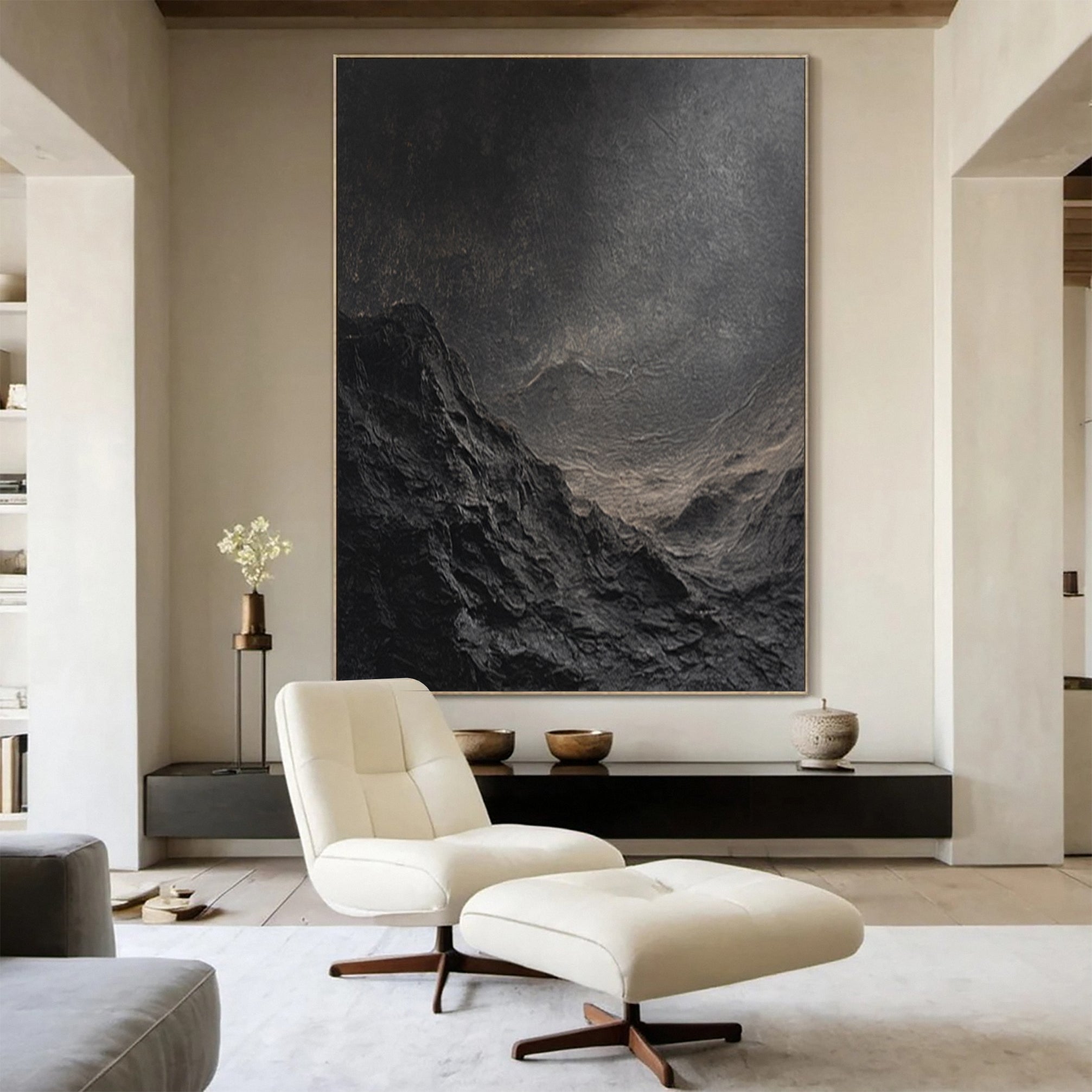 Dynamic Dark-Toned Abstract Painting for Elegant Spaces #MM148