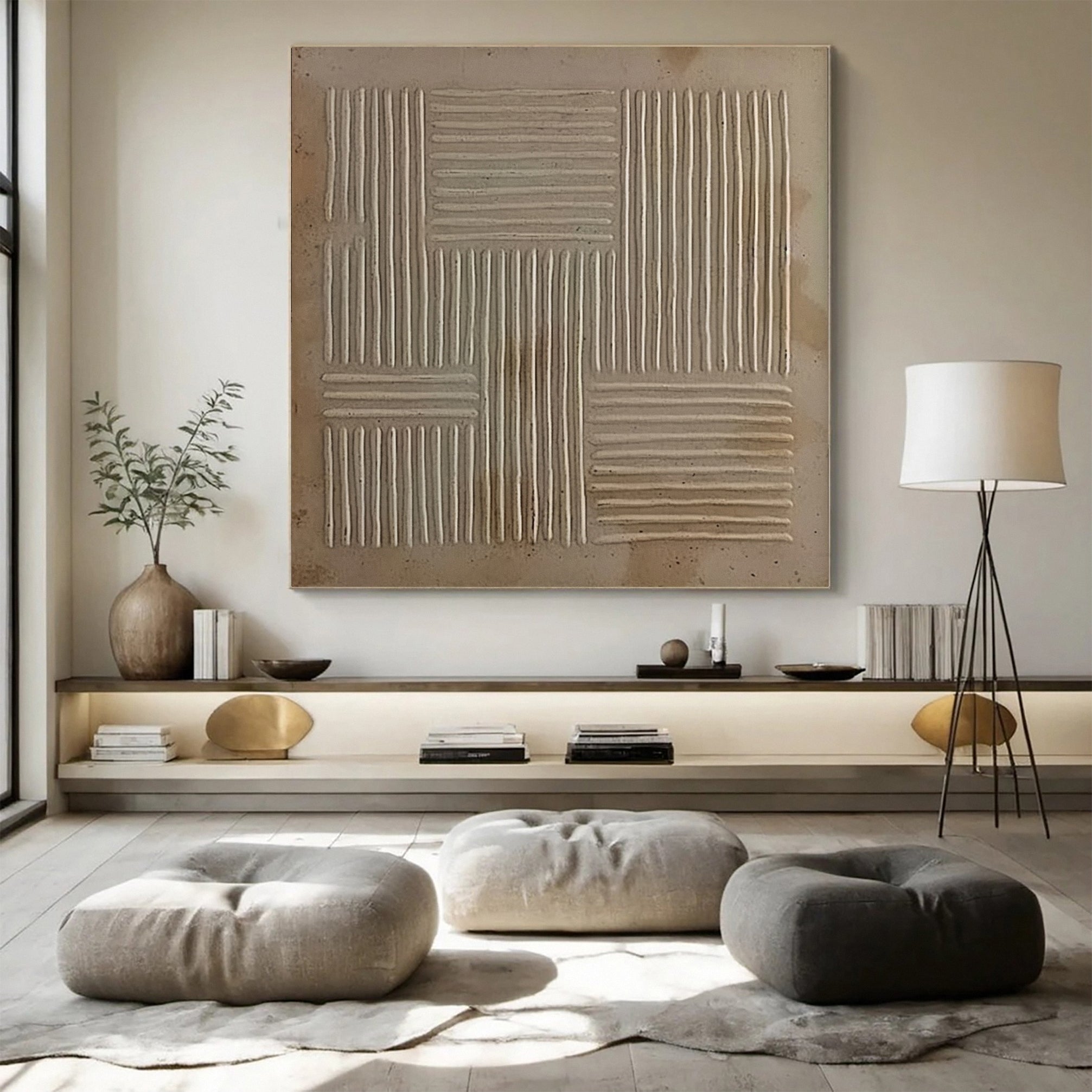 Patinaed Blocks: Wabi Sabi Art with Horizontal and Vertical Relief #MM589