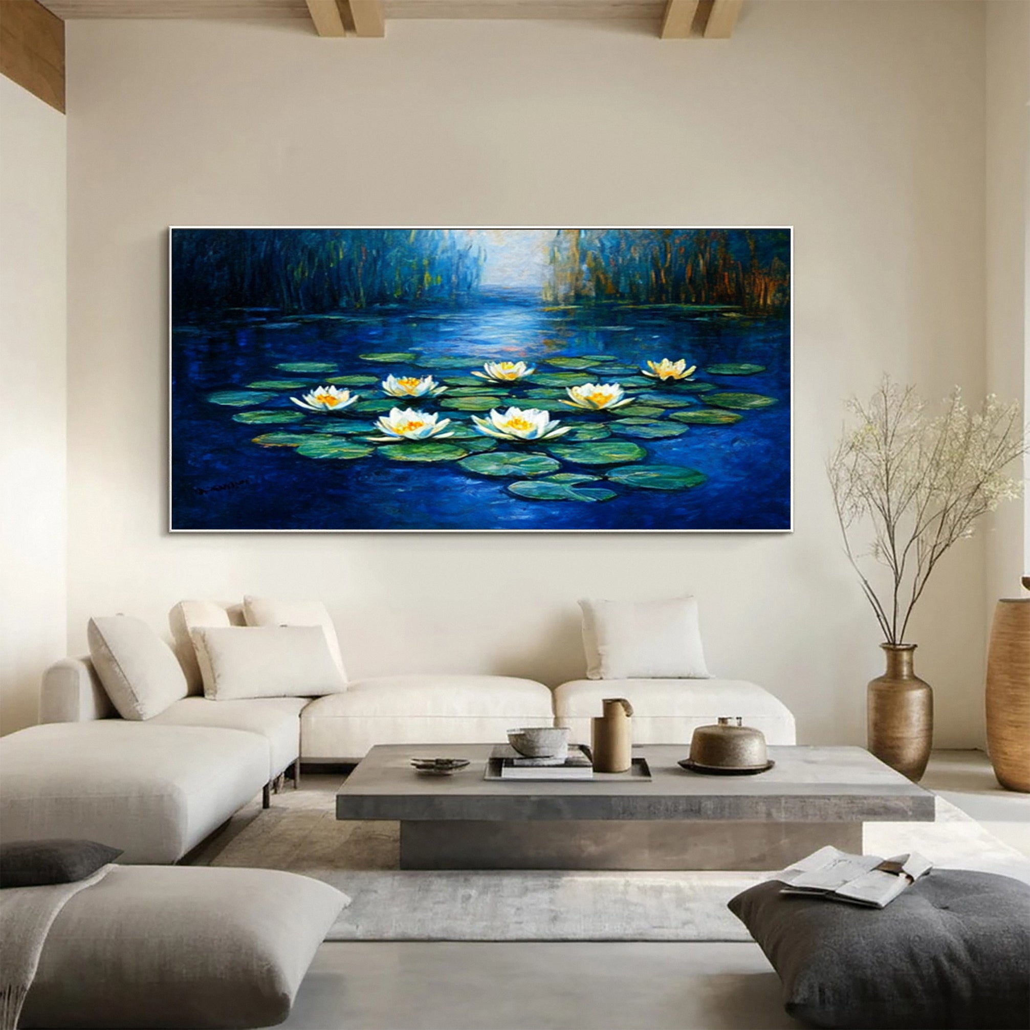 Tranquil Water Lily Pond: Serene Art with White Blooms #MM643