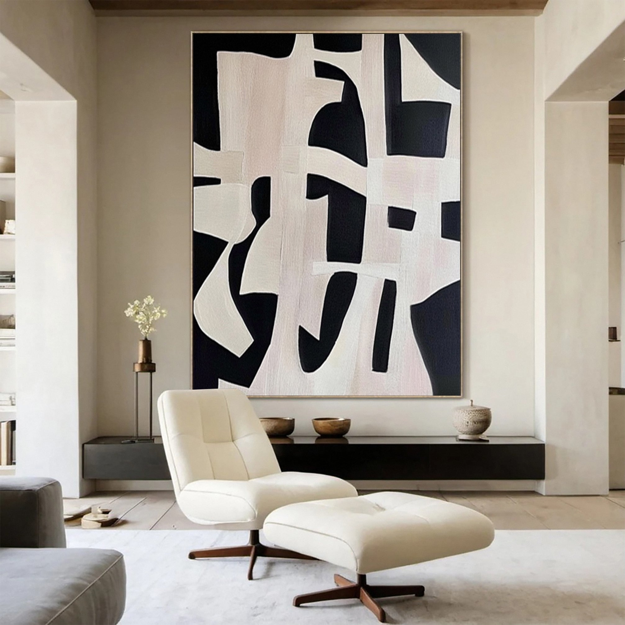 Minimalist Black and White Geometric Wabi Sabi Painting #MM135