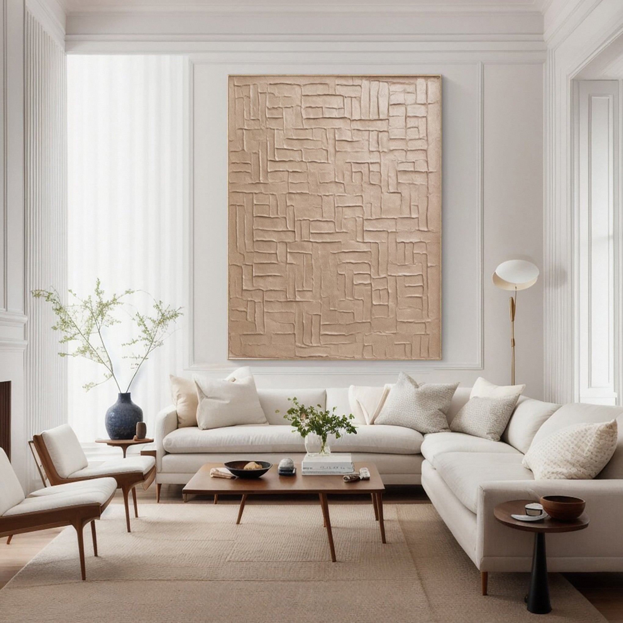 Tactile Maze: Neutral Painting with Impasto Geometric Network #MM588