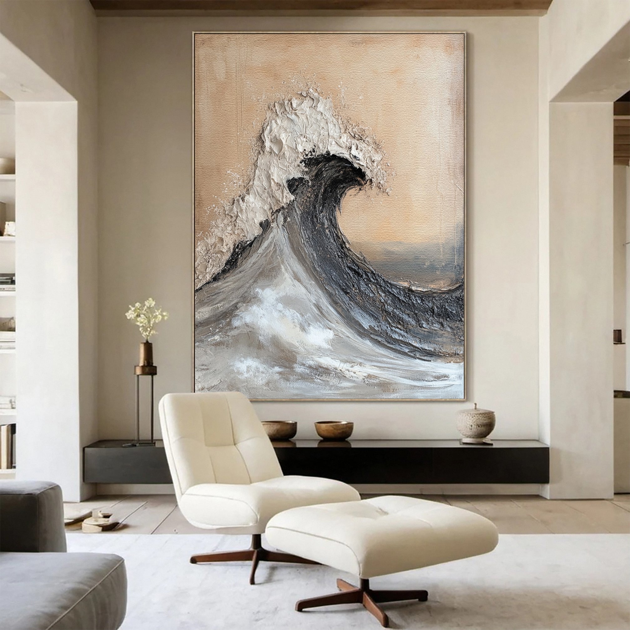 Modern Coastal Wall Art Textured Wave in Neutral Tones #OP049