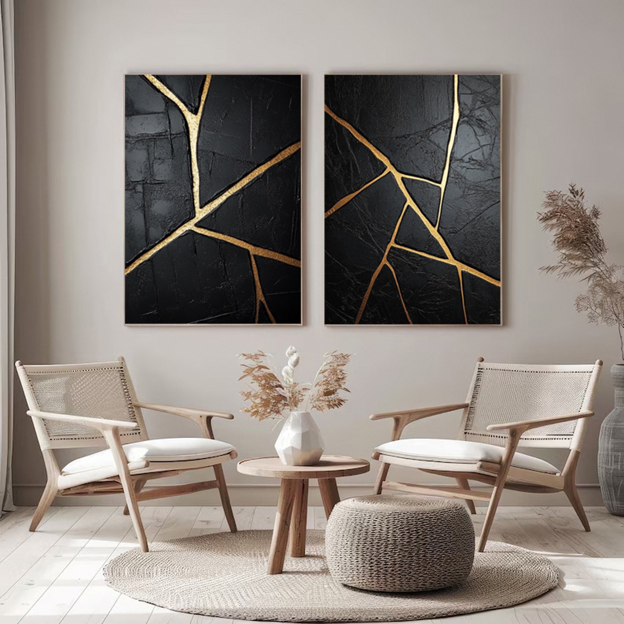 Chic Black and Gold Abstract Wall Art Set