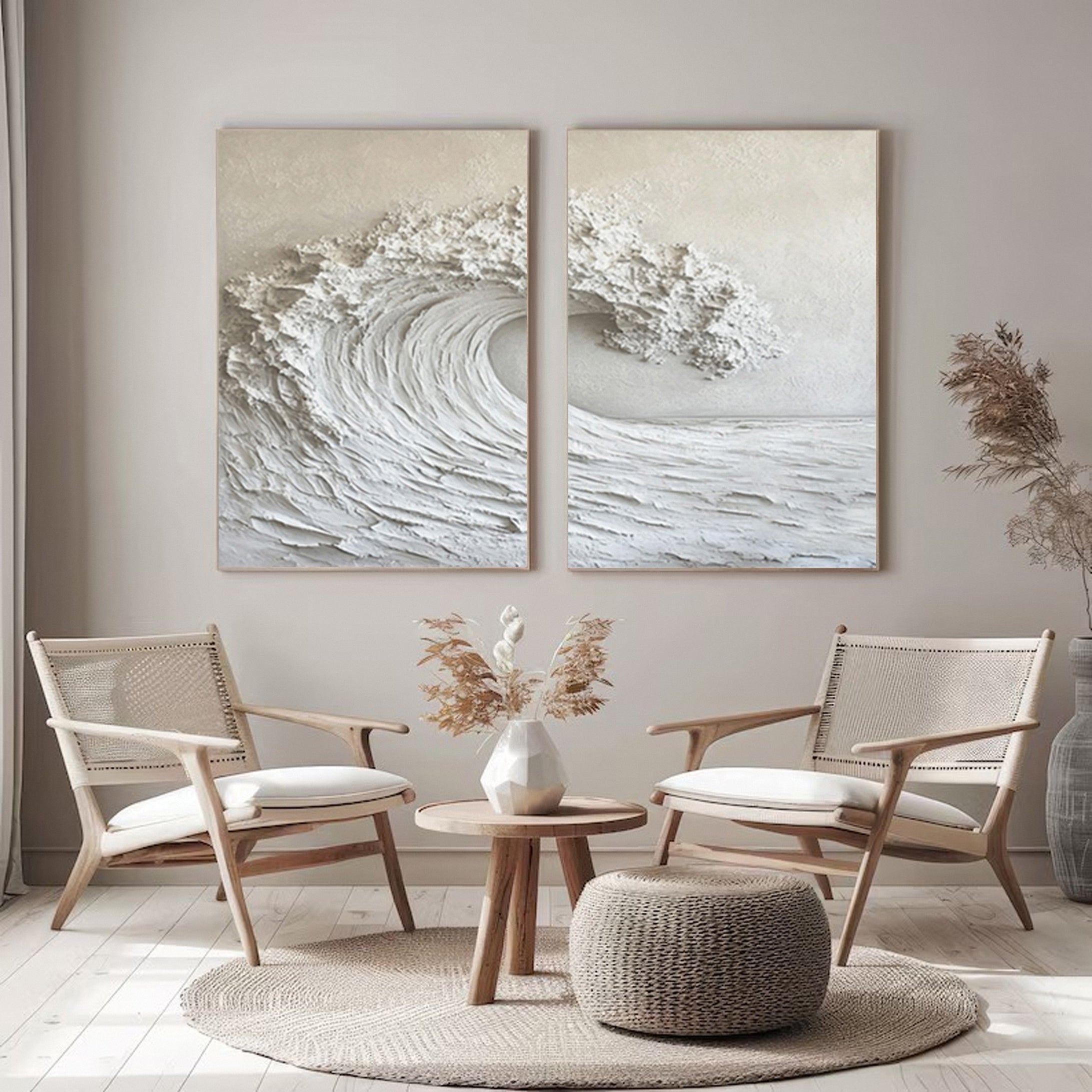 Textured Neutral Wave Canvas Modern Coastal Wall Art