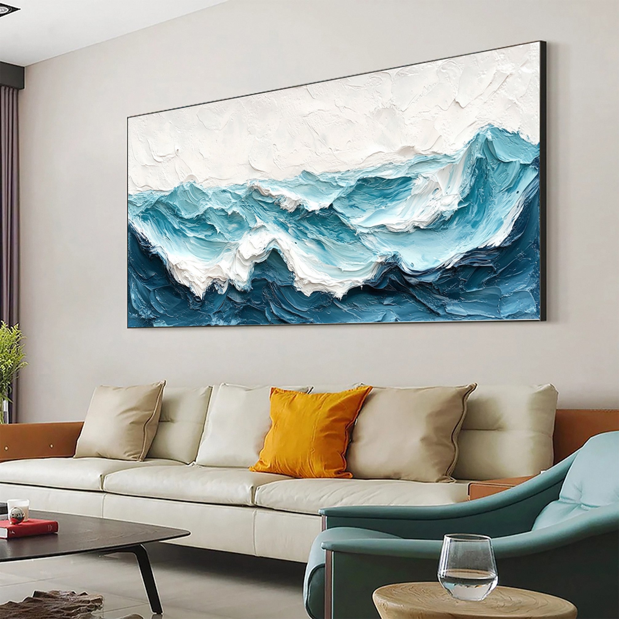 Modern Ocean Wall Art Large Textured Wave Canvas for House #OP027