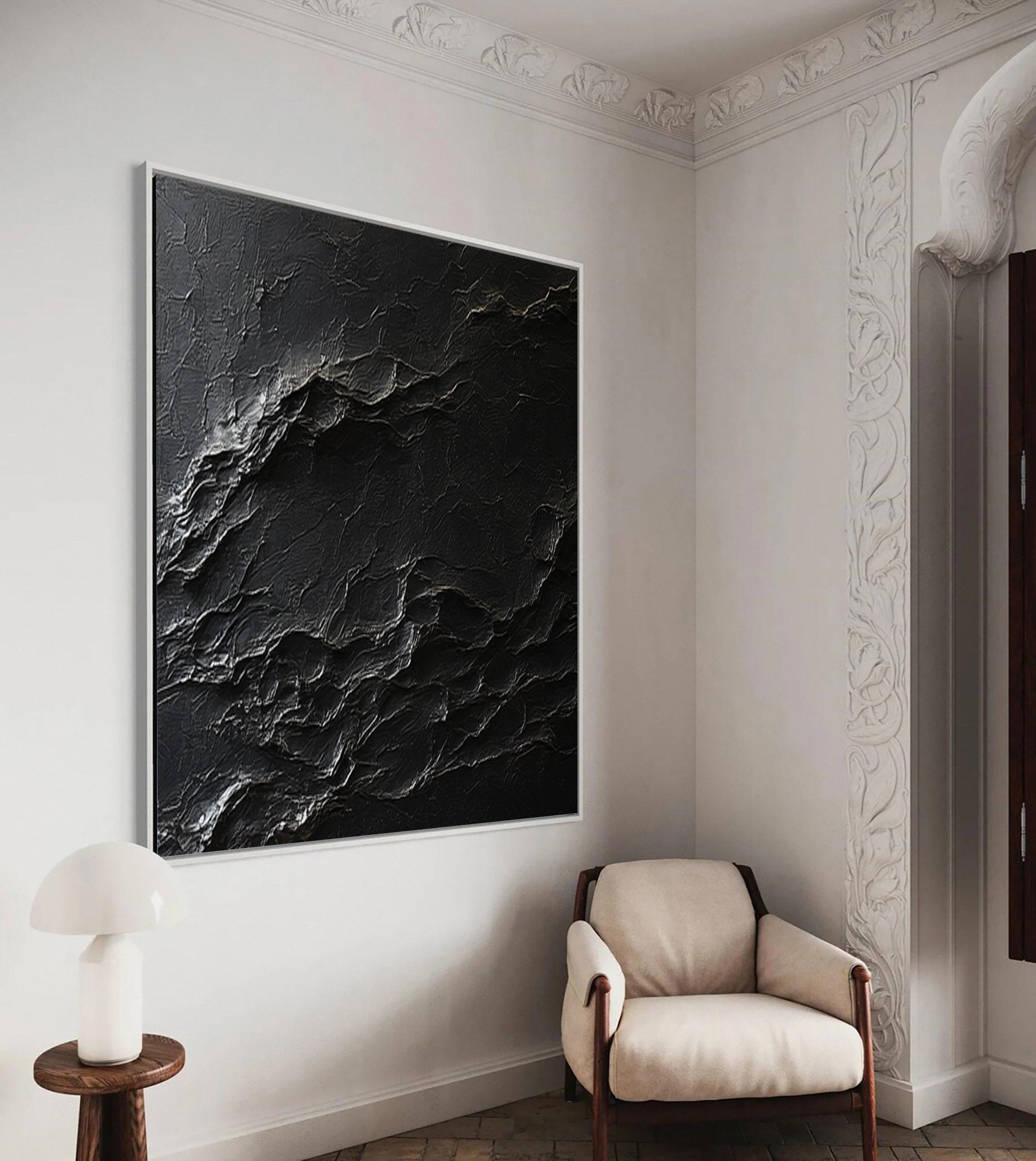 Black Textured Canvas Art Contemporary Minimalist Decor #MM122